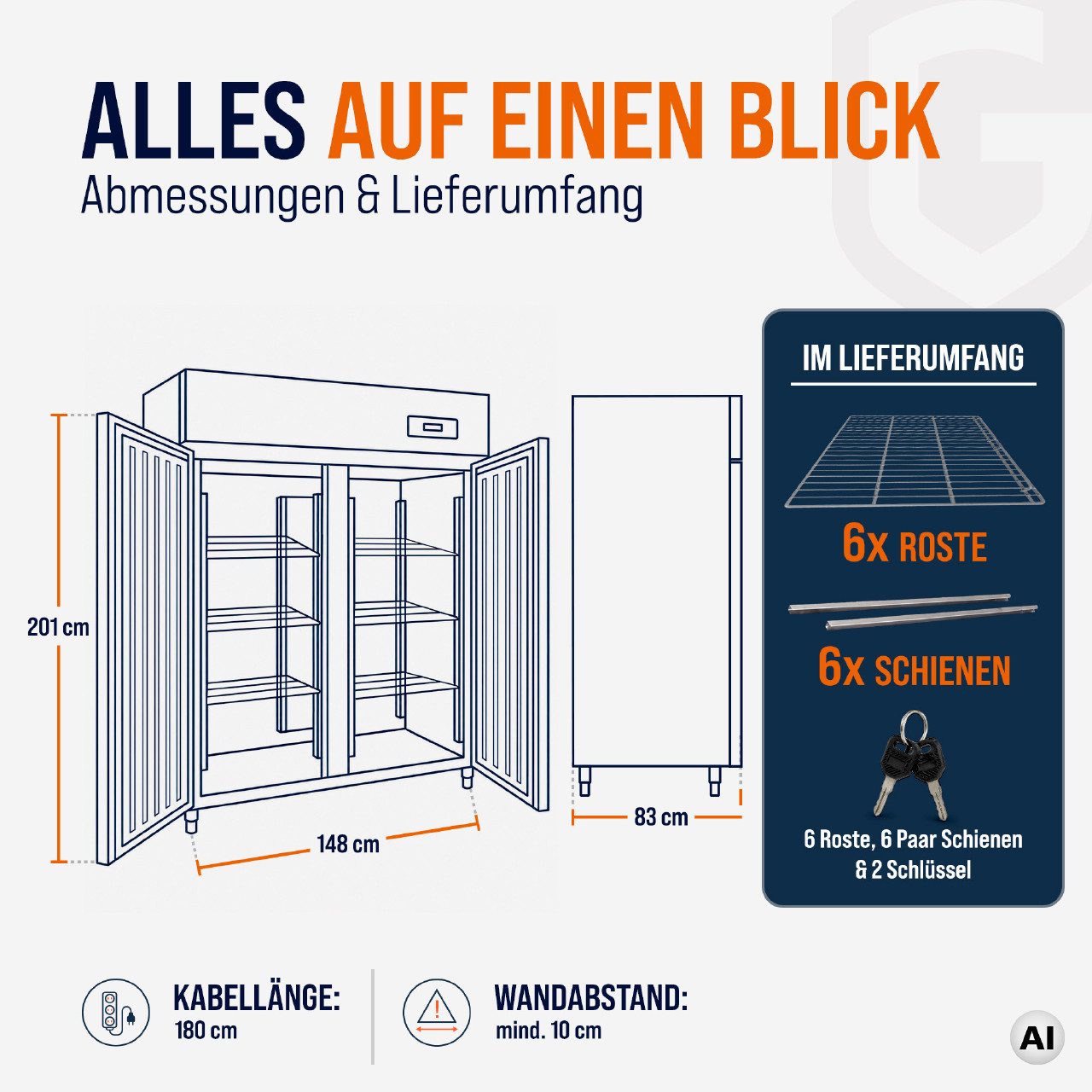 GastroHero Kühlschrank Kühlschrank ECO 1300 GN 2/1 - Gastronomie GNH1410TNM, 201 cm hoch, 148 cm breit, LED-Beleuchtung, digitale Temperaturkontrolle, selbstsch – Bild 5 von 5