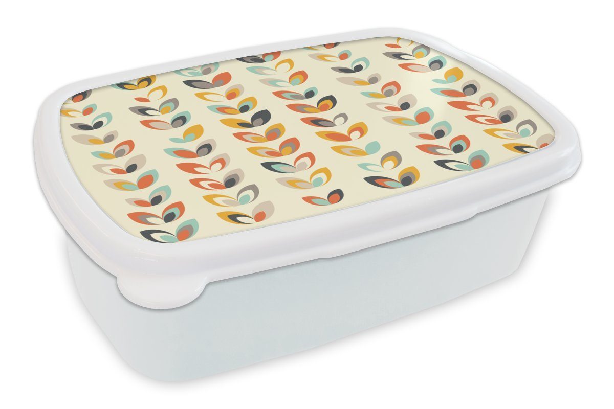 MuchoWow Lunchbox Blätter - 50er Jahre - Muster, Kunststoff, (2-tlg), Brotbox für Kinder und Erwachsene, Brotdose, für Jungs und Mädchen weiß