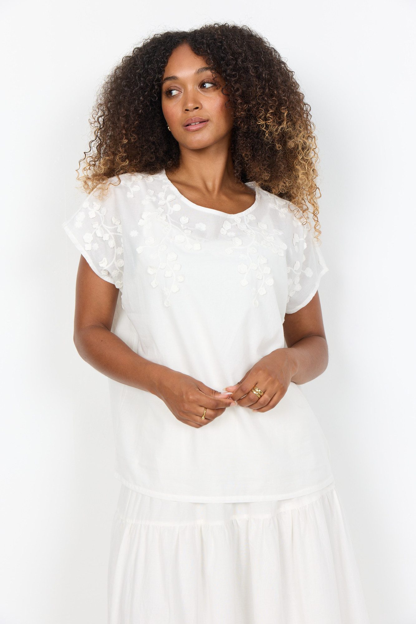 soyaconcept Langarmbluse SC-FAHIMA 1 - besticktes T-Shirt Damen - Damenshirt