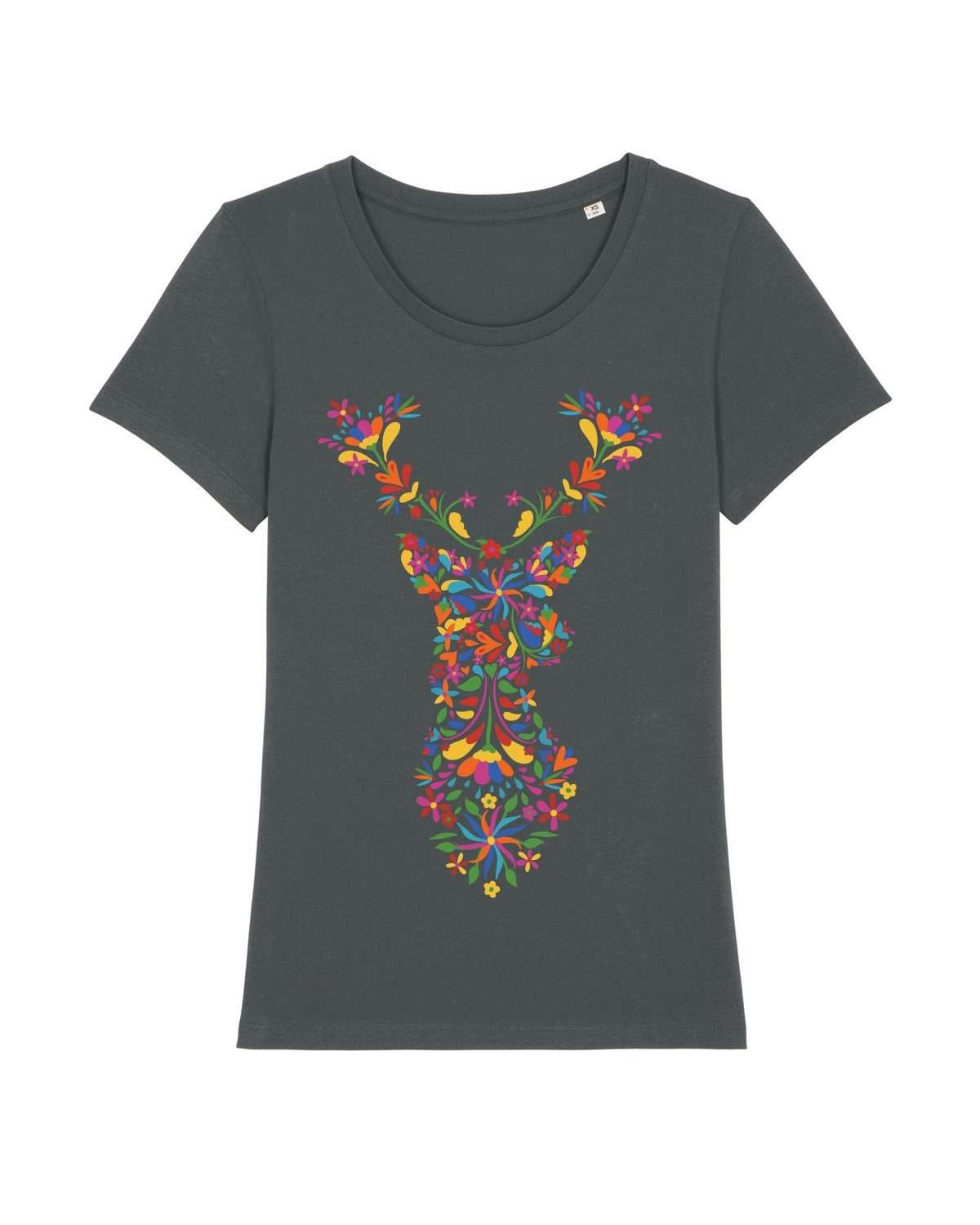 Print-Shirt (1-tlg) Floral Deer wat? antrazit Apparel