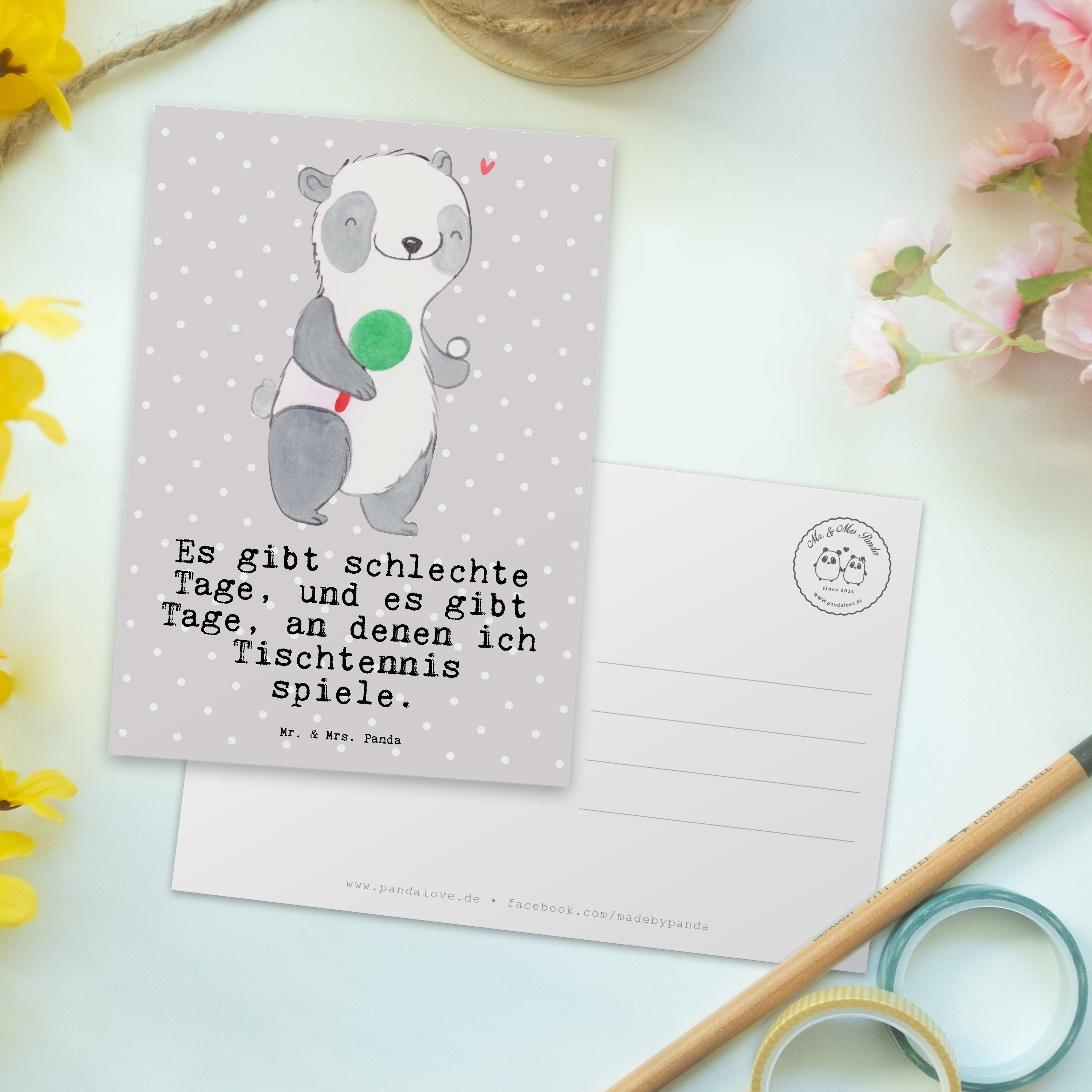 - Grau Geschenk, Panda & - Tage Panda Grußkarte, Postkarte Mr. Pastell Tischtennis Mrs. Dankeska
