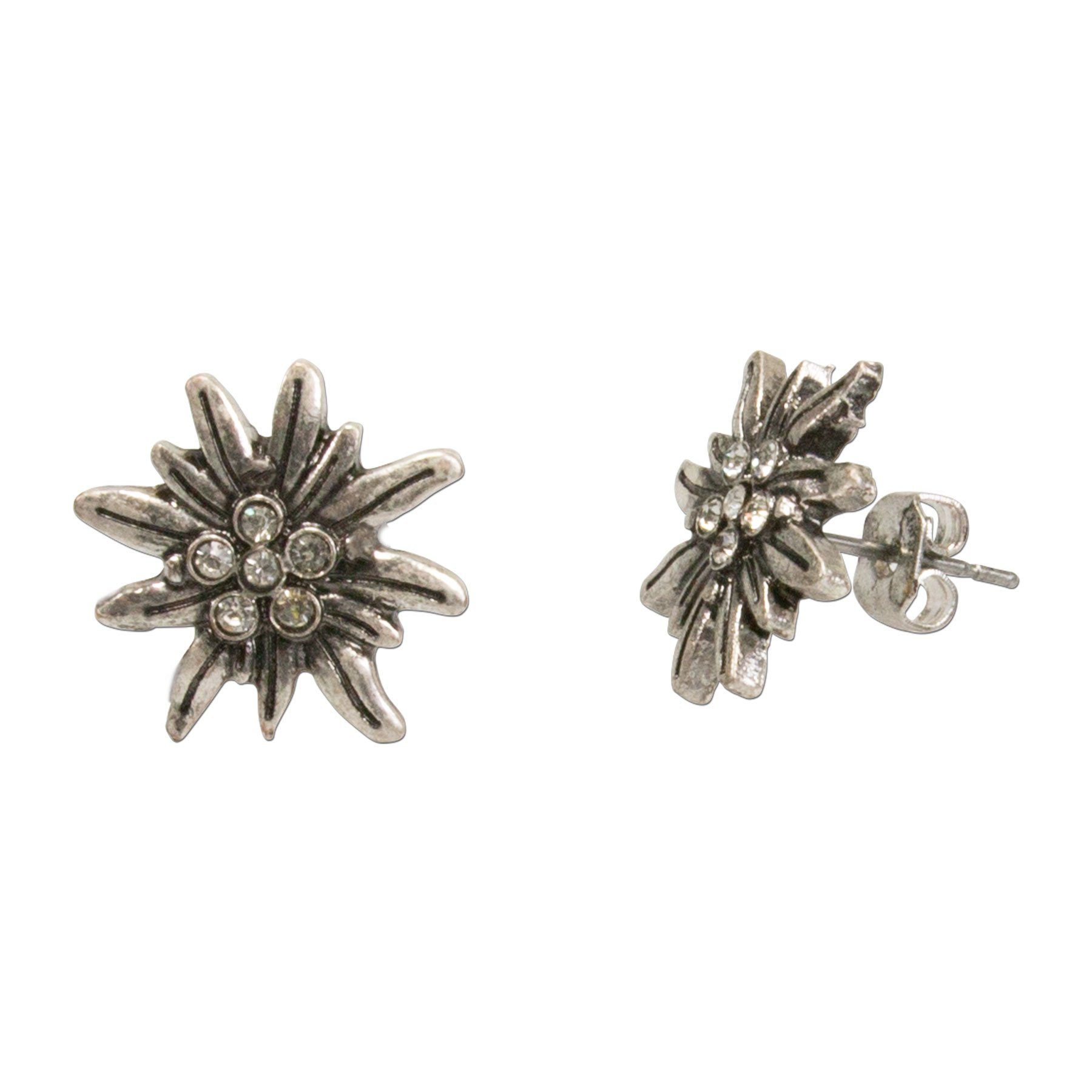 Alpenflüstern Ketten-Set Trachtenschmuck-Set Perlen-Trachtenkette, Armband und Ohrstecker Strass-Edelweiß (creme-weiß), - Damen-Trachten-Schmuck, Trachtenset Di – Bild 5 von 5