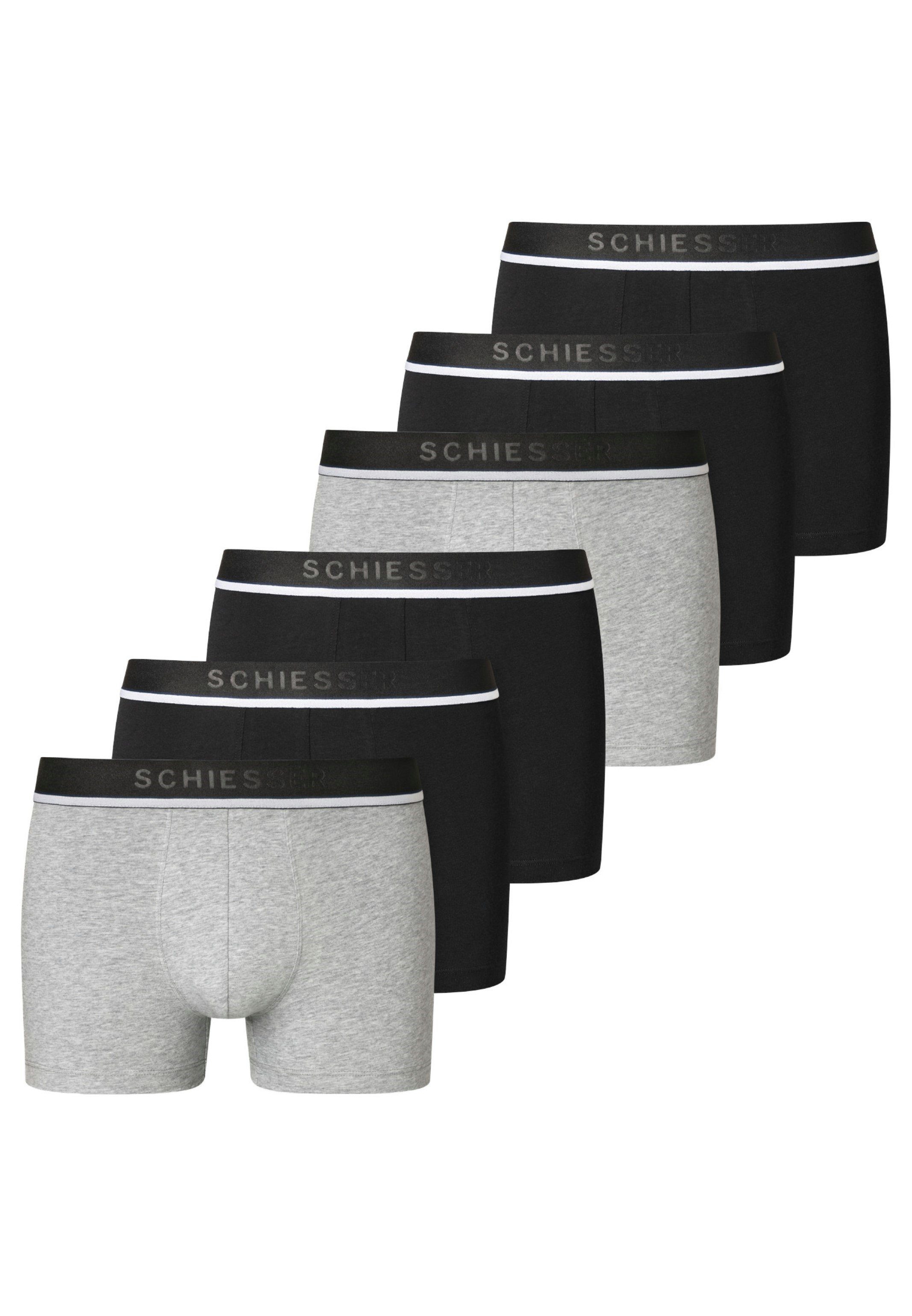 Schiesser Retro Boxer 6er Pack - 95/5 - Organic Cotton (Spar-Set, 6-St) Retro Short / Pant - Baumwolle - Ohne Eingriff - Schwarz / Grau