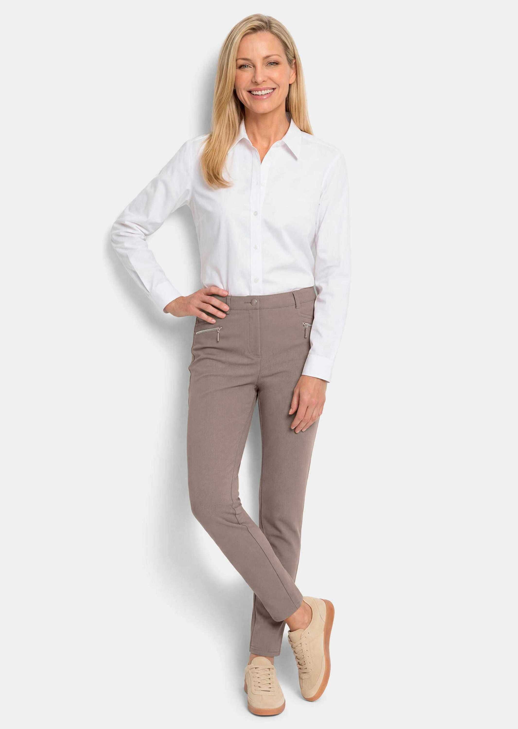 GOLDNER Stretch-Hose Lange Schlupfhose BELLA Businesshose mit Formbund und Zierdetails, Bauchweg, Baumwolle