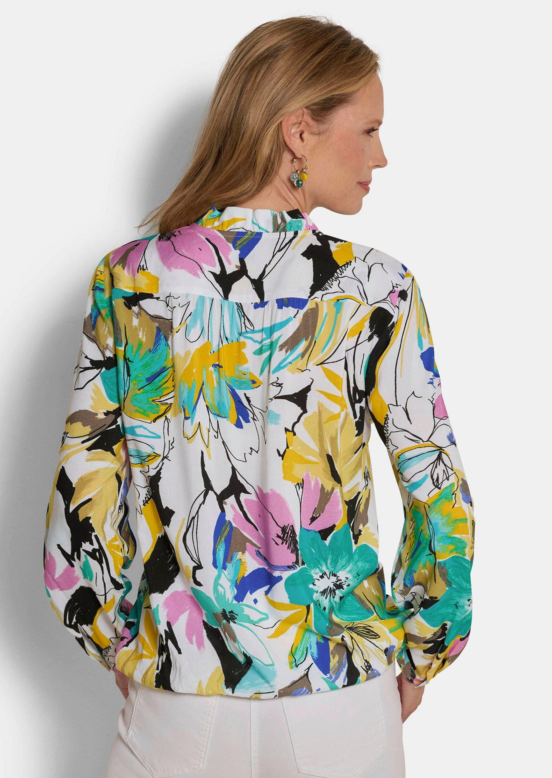 GOLDNER Schlupfbluse Viskosebluse mit Blumenprint Schlupfbluse mit Rüschenkragen, Gummibund und Langarm