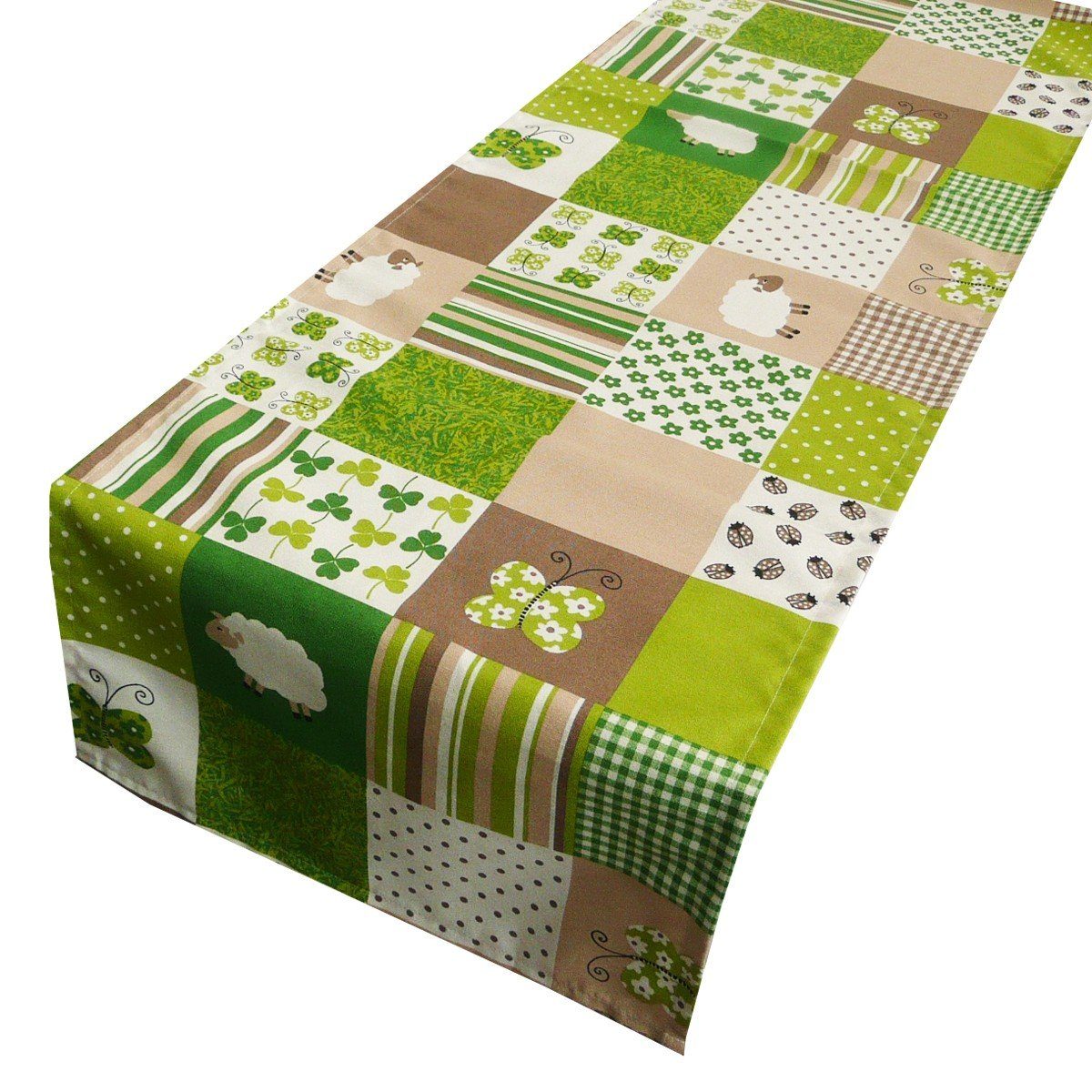 karo Leben LEBEN. Klee Tischläufer Tischläufer grün Schafe SCHÖNER handmade 40x160cm, Schöner
