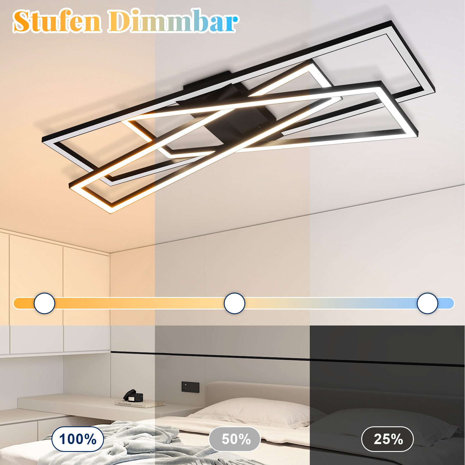 Nettlife LED Deckenleuchte Schwarz RGB Farbwechsel Dimmbar Wohnzimmer 36W M günstig online kaufen
