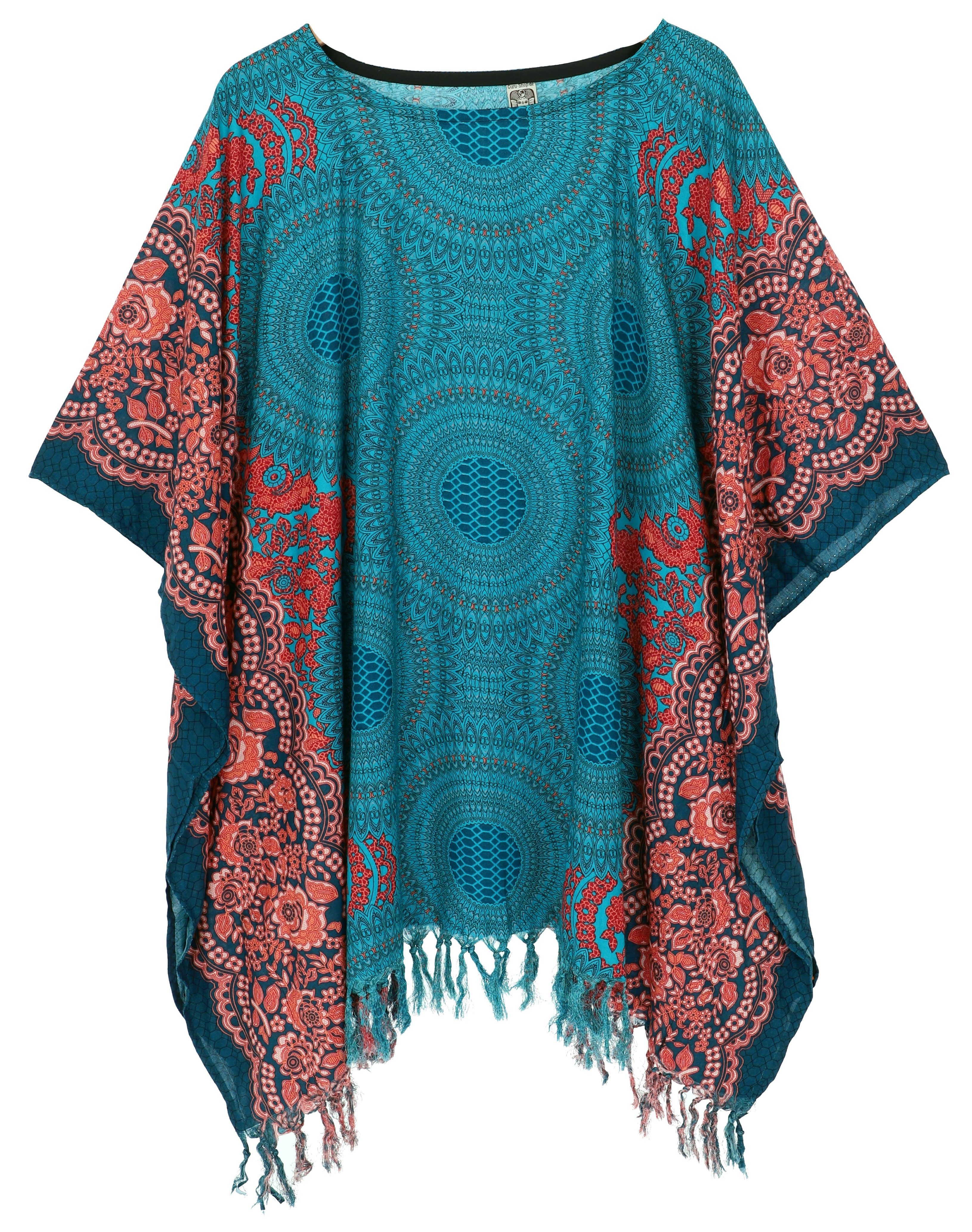 Guru-Shop Longbluse Poncho, Tunika, Strandkleid, Kaftan, Damen.. alternative Bekleidung