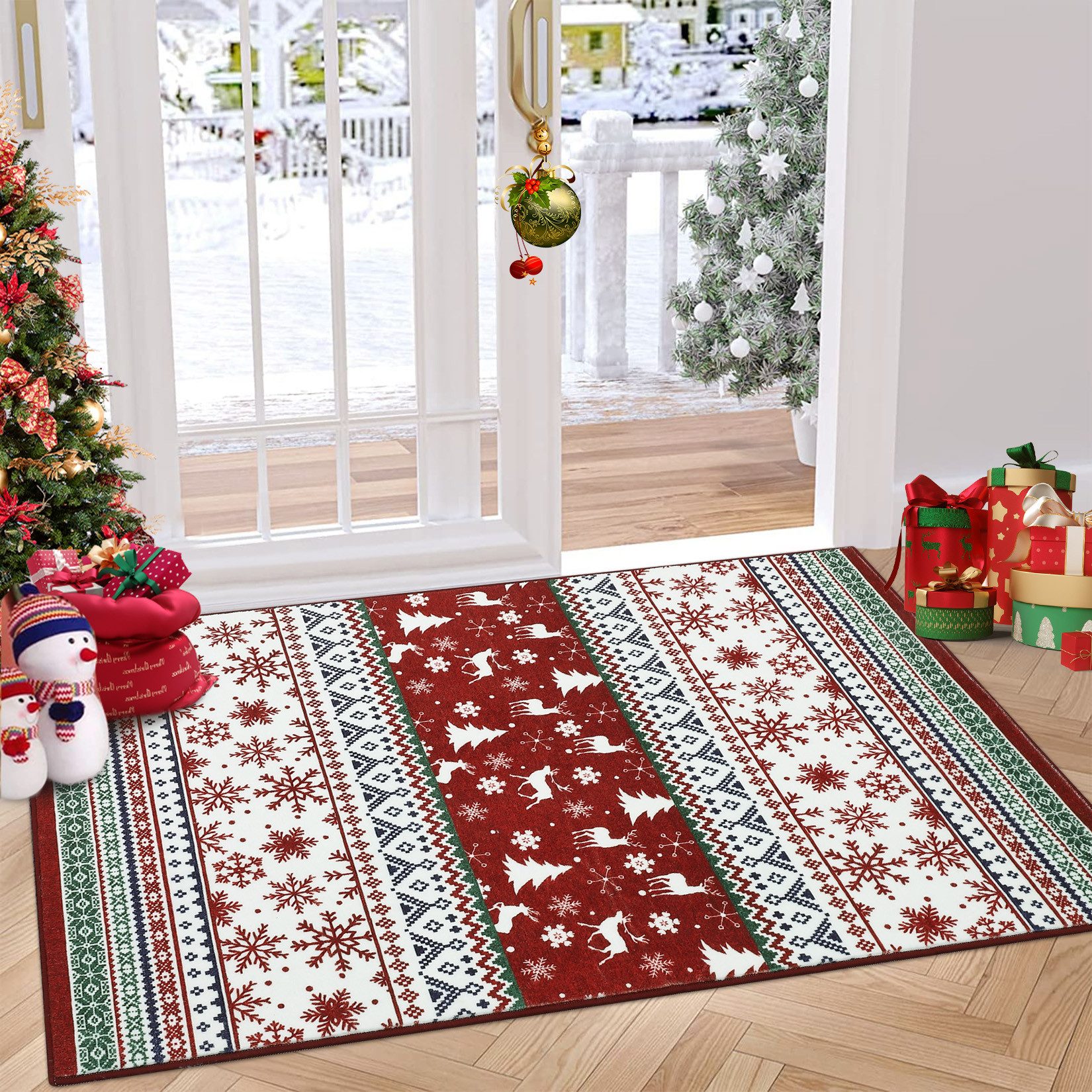 GarveeMore Teppich Wohnzimmer Weihnachtsteppich Waschbar rutschfest Weihnachtsdeko Carpet