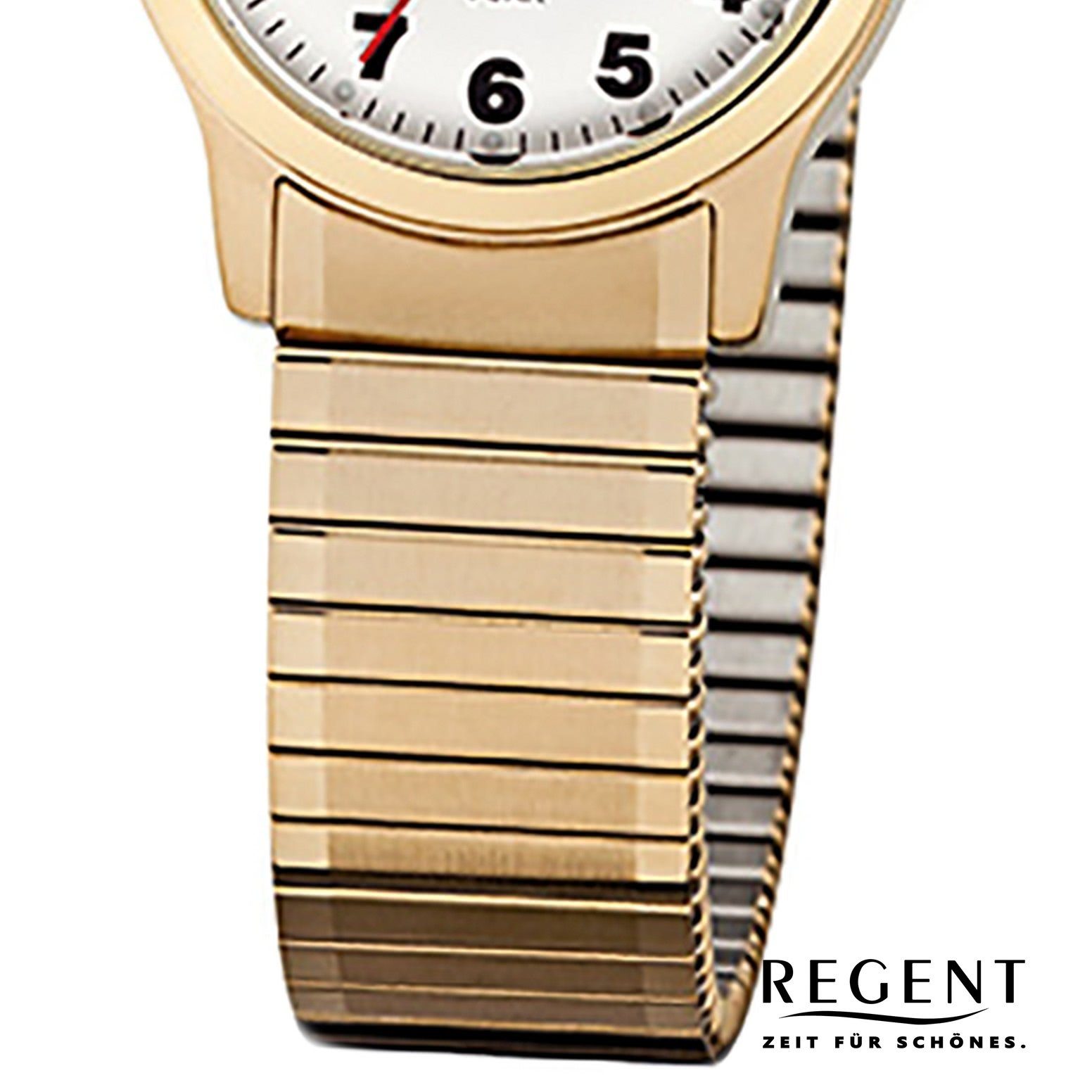 Regent Quarzuhr Regent Damen-Armbanduhr gold Analog F-896, (Analoguhr), Damen Armbanduhr rund, klein (ca. 28mm) Edelstahl, goldarmband