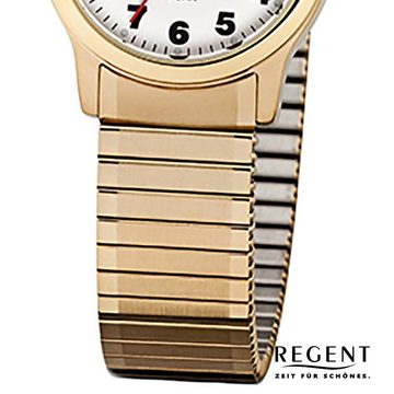 Regent Quarzuhr Regent Damen-Armbanduhr gold Analog F-896, Damen Armbanduhr rund, klein (ca. 28mm) Edelstahl, goldarmband