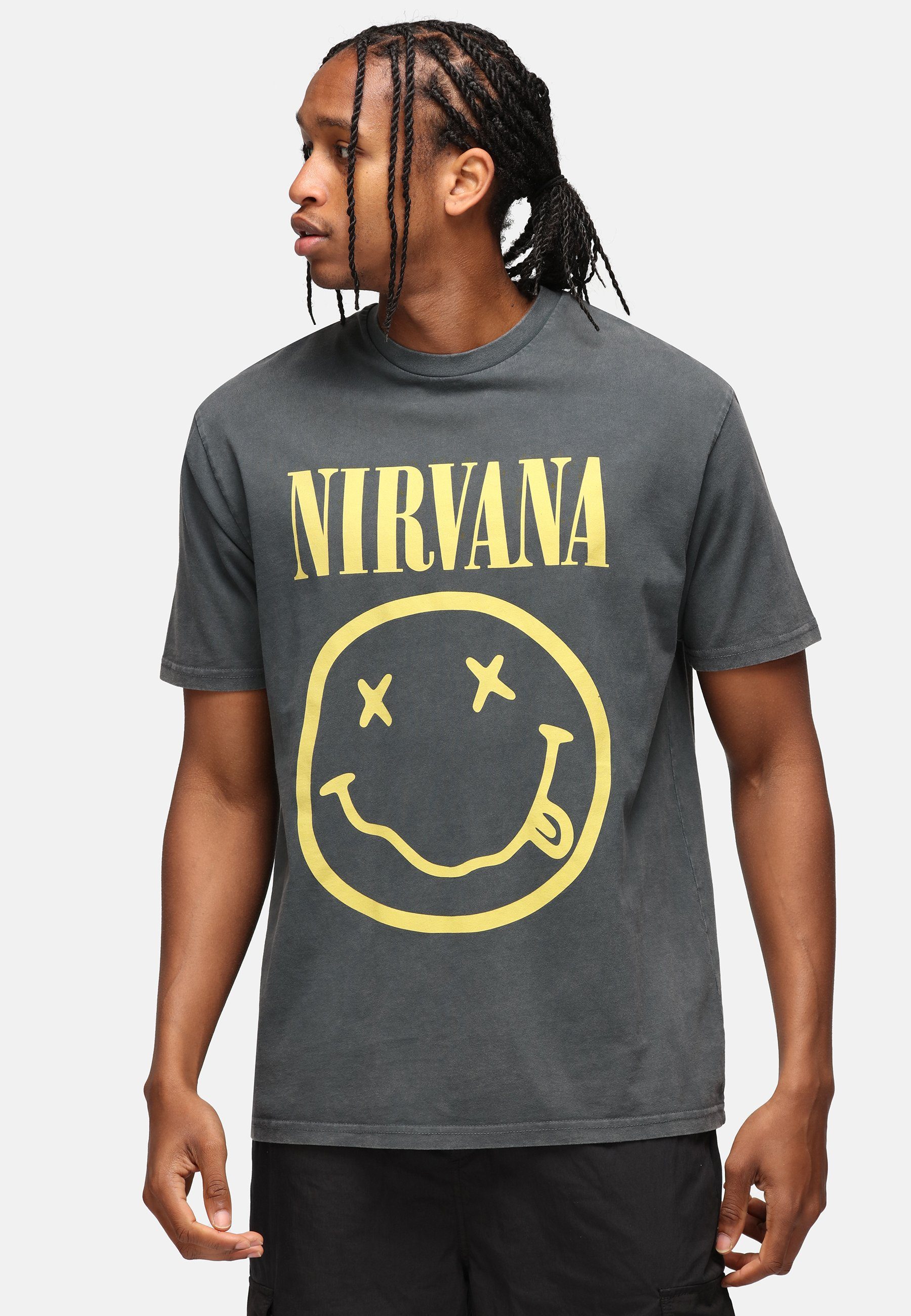 Recovered T-Shirt Nirvana Yellow Logo Washed Relaxed GOTS zertifizierte Bio-Baumwolle
