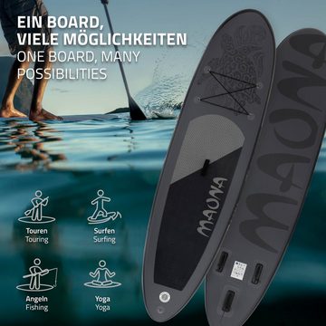 ECD Germany SUP-Board Aufblasbares Stand Up Paddle Board Maona Surfboard, Schwarz 308x78x10cm PVC bis 120kg Pumpe Tragetasche Zubehör