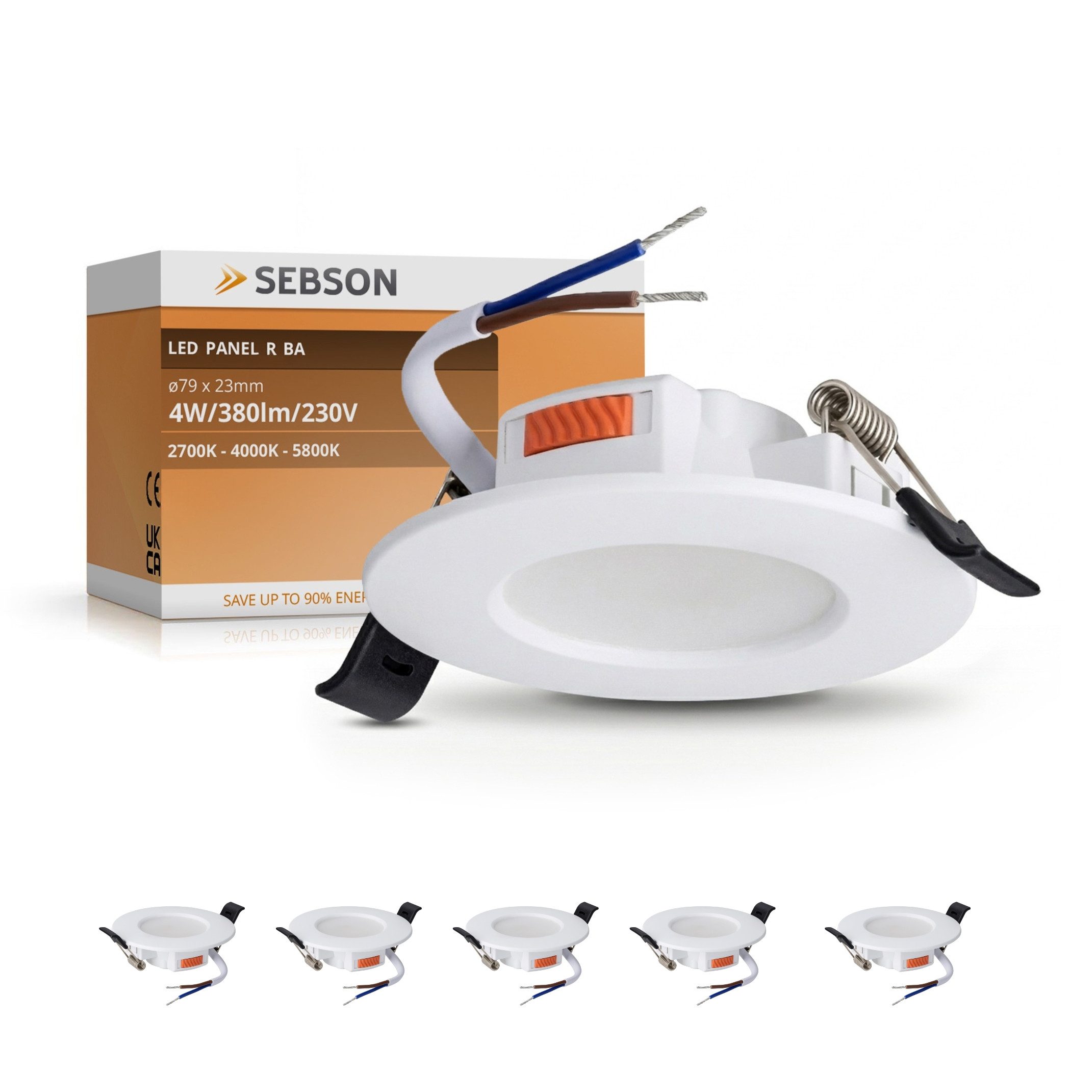 SEBSON LED Einbaustrahler Einbauleuchten 6er Set, Ø79x23mm Decken Strahler flach rund 4W 380lm, Einstellbar, Einstellbar: warmweiß, neutralweiß, kaltweiß; Einbauloch Ø65-70mm