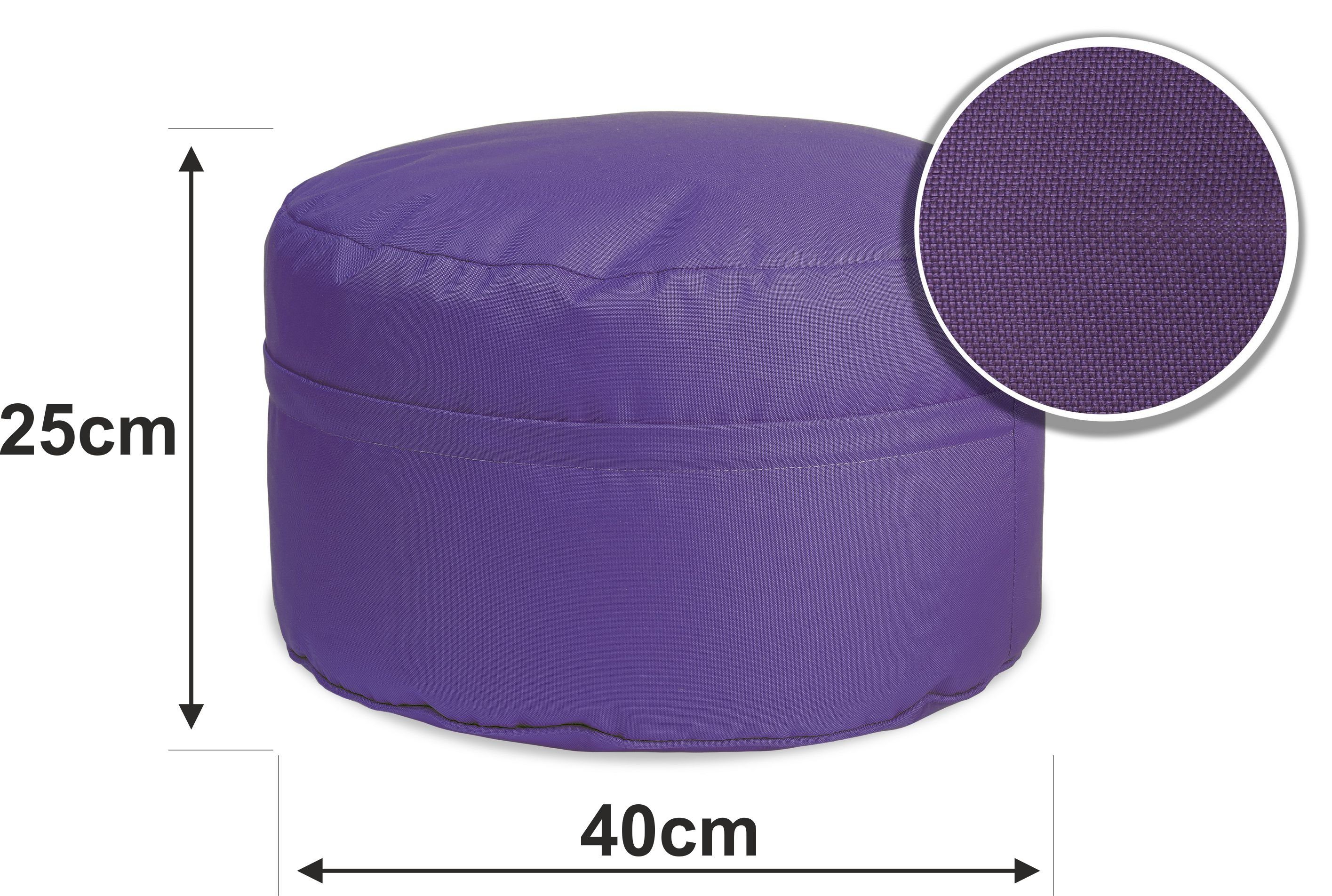sunnypillow mit Sitzsack cm Sitzsack 25 abnehmbarem 45 Hocker Bezug, rund - Runder Sitzpouf x violett
