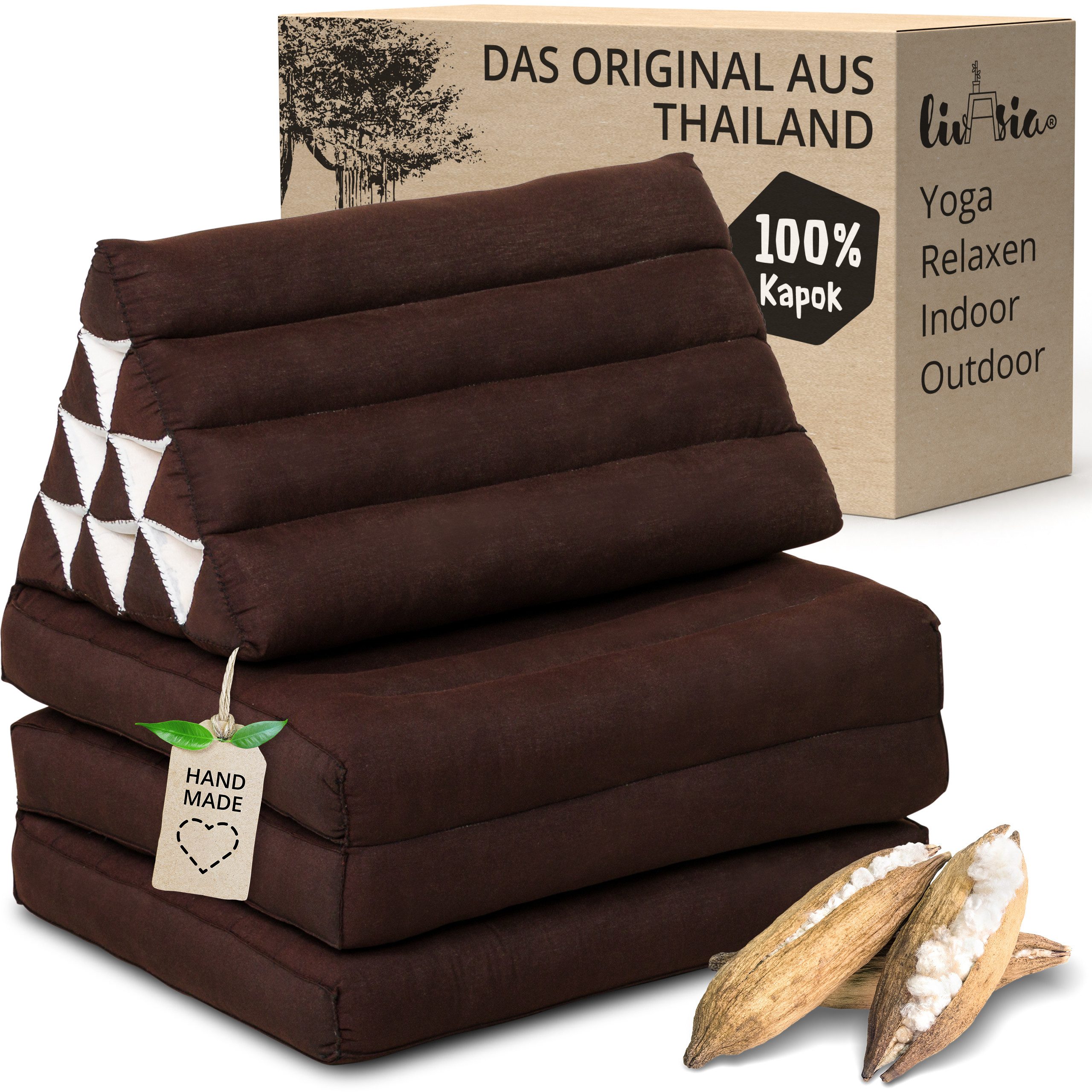 livasia Sitzsack Thaikissen 3 Auflagen (Basic) vegan und handgefertigt, 175x50x8cm, Kapok
