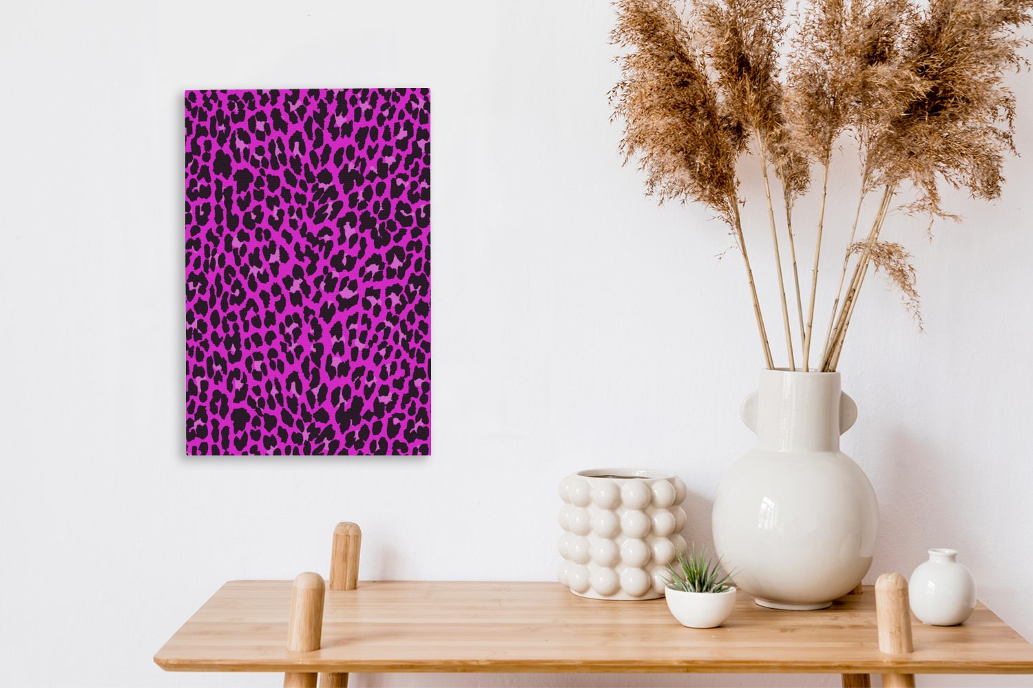 (1 - 20x30 Leopard inkl. - Leinwandbild Rosa, bespannt fertig Leinwandbild Gemälde, cm Zackenaufhänger, St), OneMillionCanvasses® Pelz