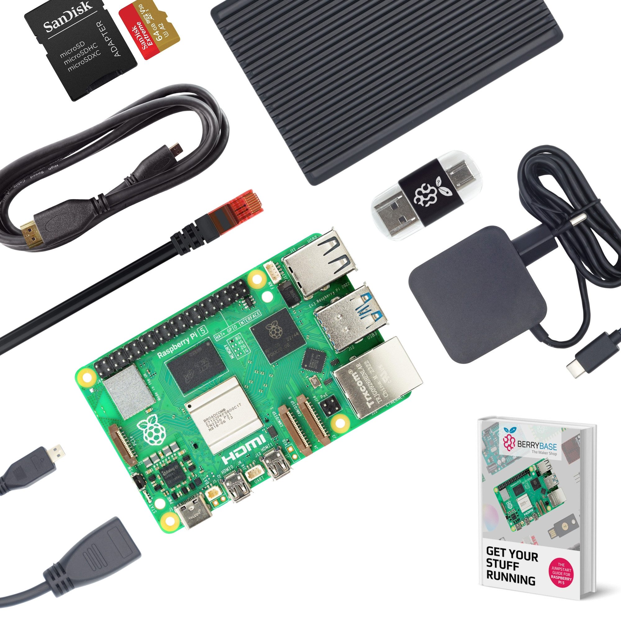 BerryBase Raspberry Pi 5 4GB Starter Kit mit Passivkühler und Gehäuse Mini-PC Barebone
