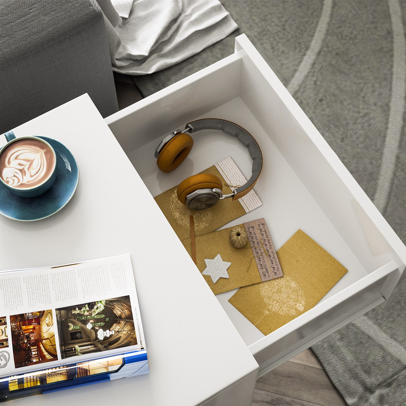 Casaria Nachttisch Eloise (1-St), mit 3 Schubladen Kabelführung Wandbefestigung Boxspringbett