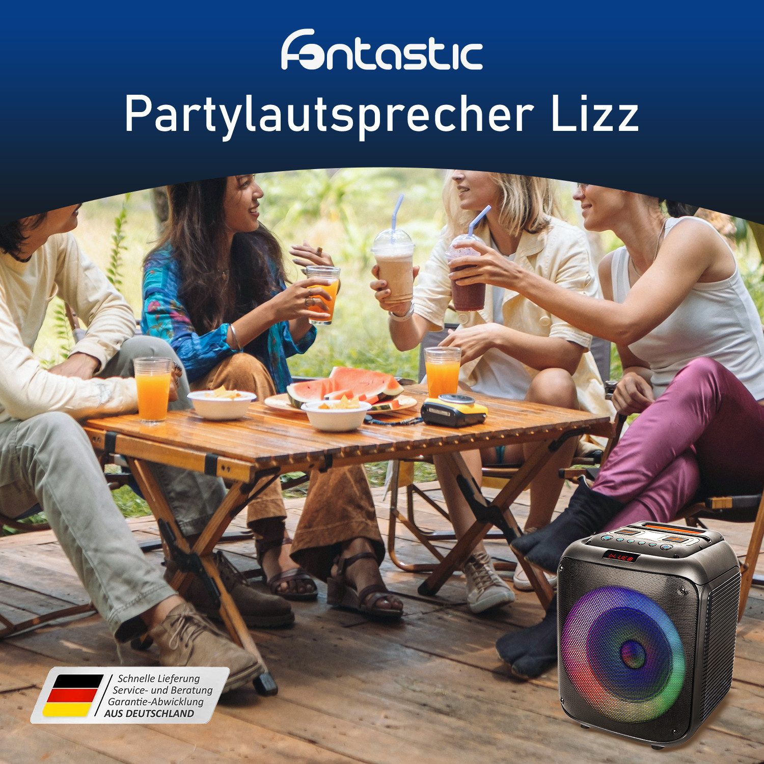 fontastic Lizz Party-Lautsprecher Bluetooth Soundbox Karaoke 60W LED Bluetooth-Lautsprecher (60 W)