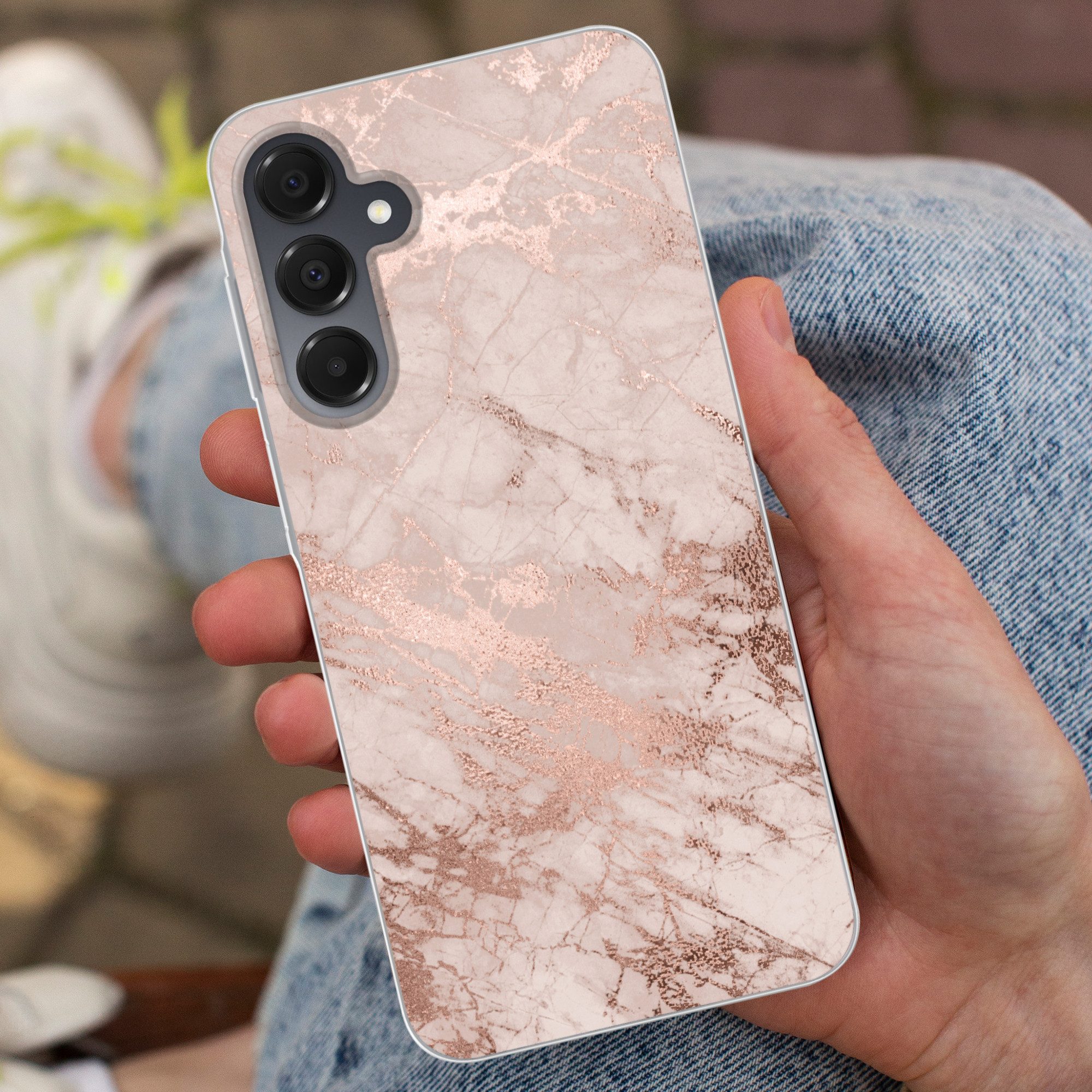 MuchoWow Handyhülle für Samsung Galaxy A16 Marmor - Rosa - Luxus - Marmoroptik - Glitzer -, Handy Case, Silikon, Bumper Case Dünn