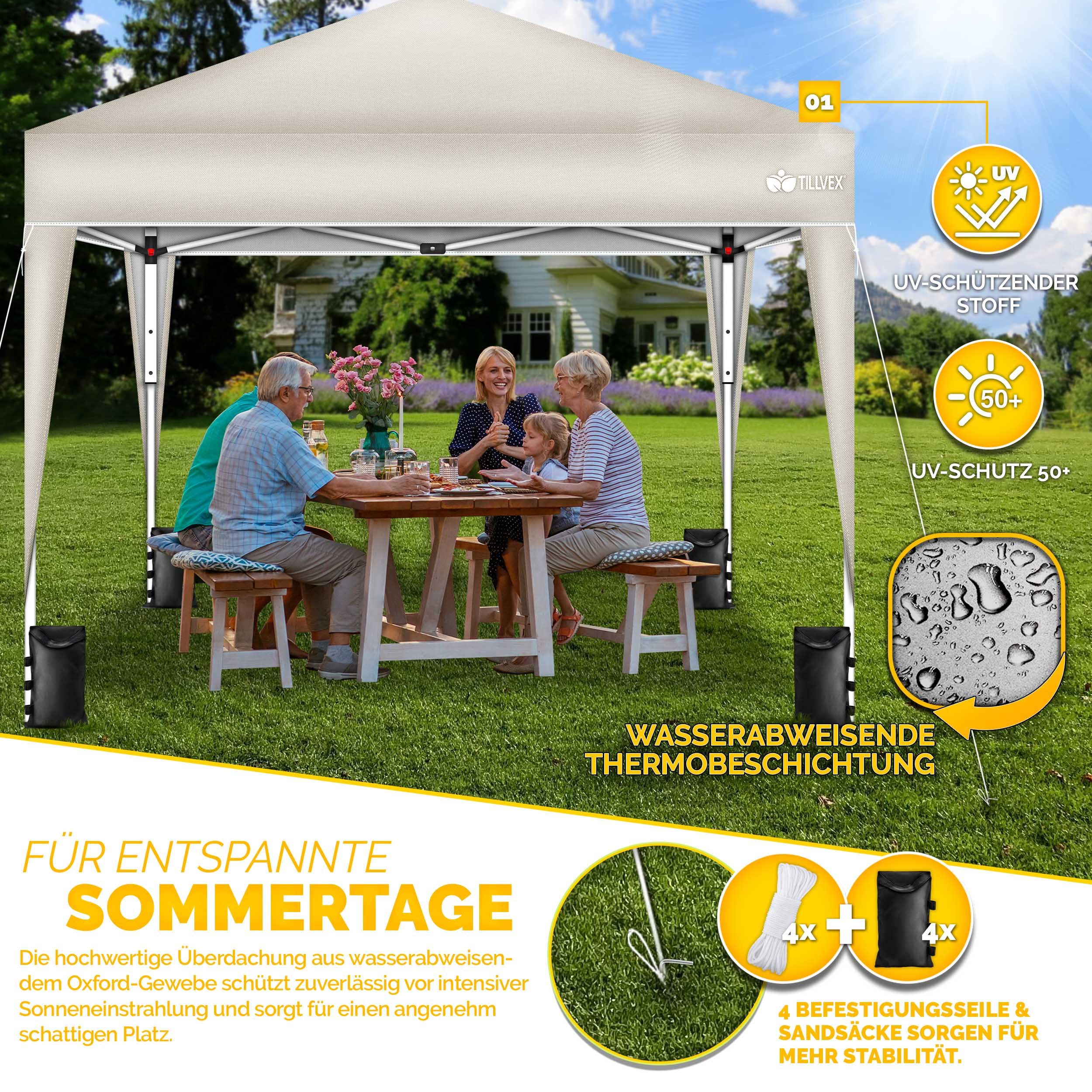 tillvex Pavillon tillvex® Pavillon 3x3m Wasserdicht Gartenzelt Faltpavillon Partyzelt, (3x3m wasserdicht, Pop-Up Faltpavillon höhenverstellbar, Partyzelt mit Ta – Bild 4 von 5