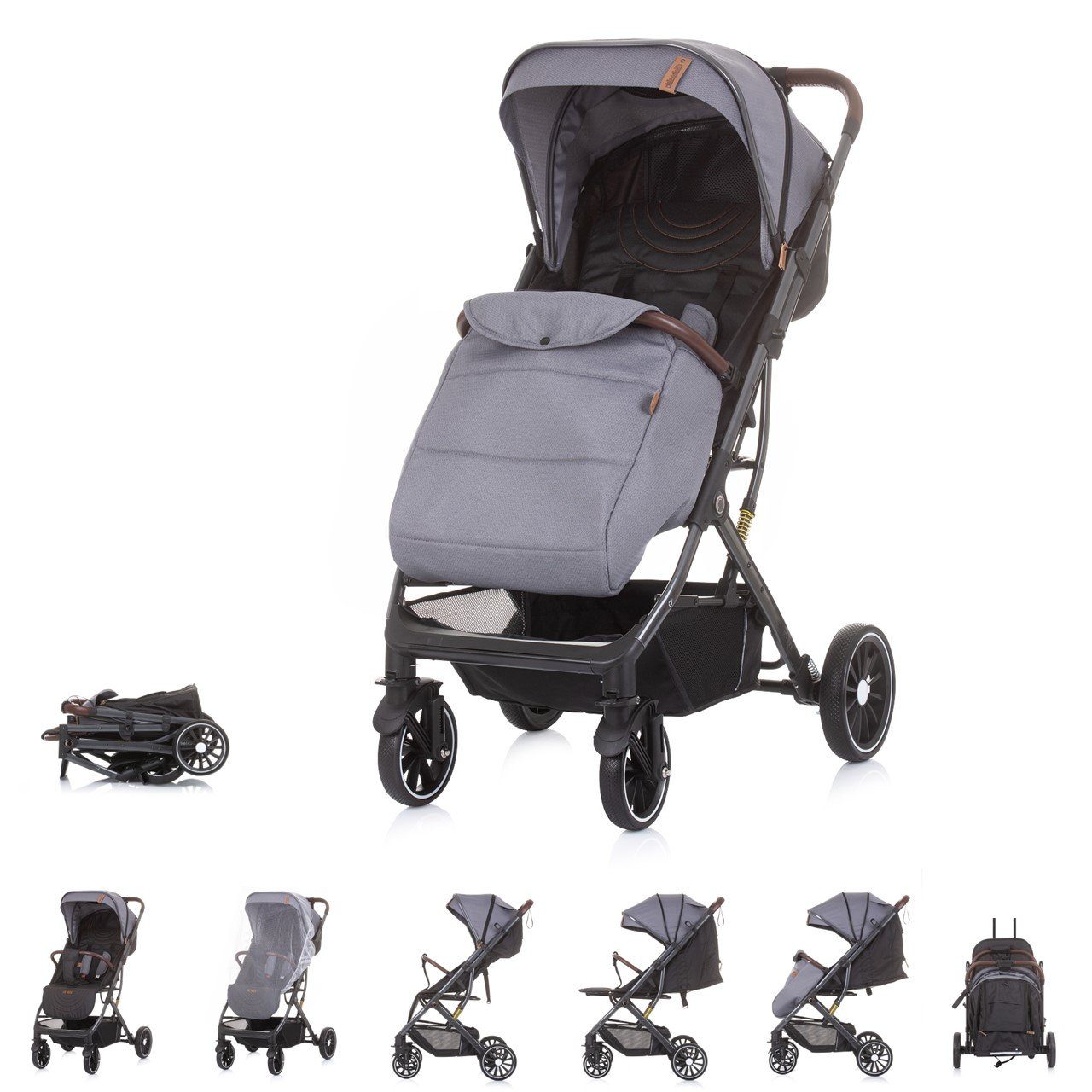 Chipolino Kinder-Buggy Kinderwagen, Buggy Combo 22 kg, Fußabdeckung Moskitonetz Räder gefedert grau | Kinderbuggys