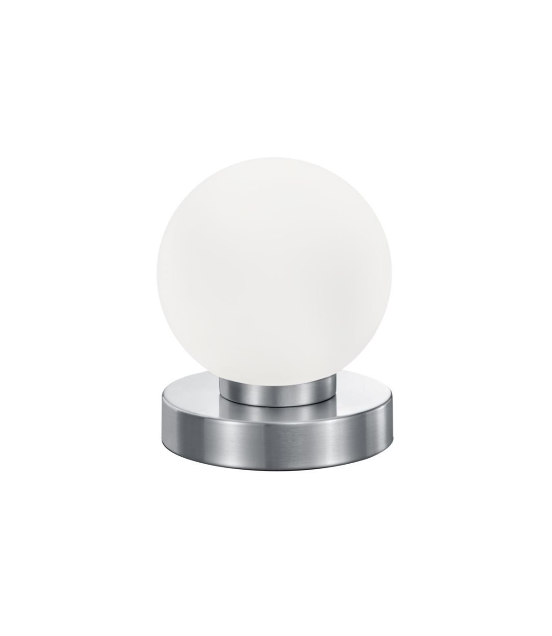 Reality Leuchten Tischleuchte PRESTON, 1-flammig, Weiß, Glasschirm, H 15  cm, ohne Leuchtmittel, Metallgestell Nickelfarben matt, Tischlampe,  Touchfunktion, Farbe: nickel-matt, weiß