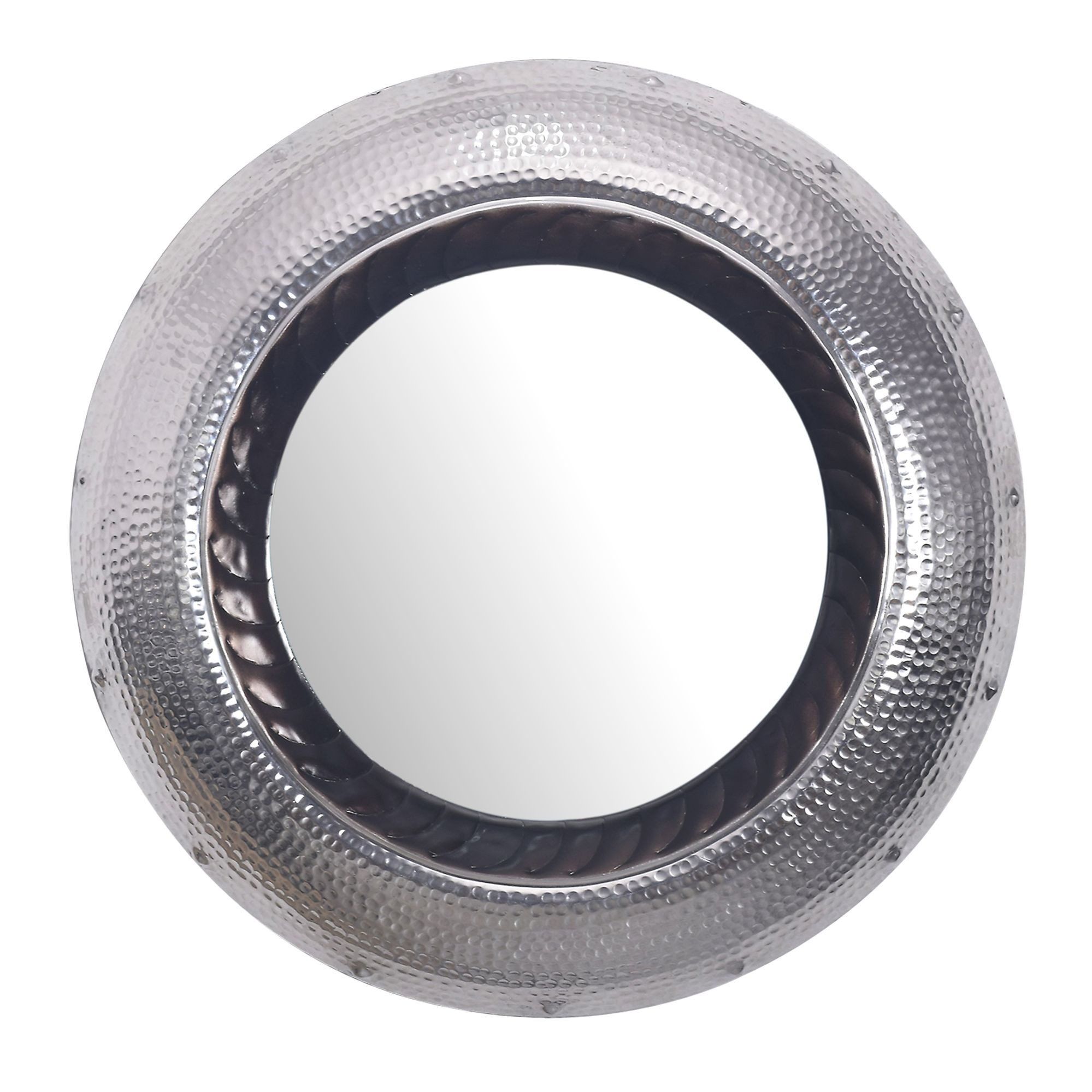 FINEBUY Wandspiegel (Dekospiegel Wand Hammerschlag, Silber Metall 74 cm), F günstig online kaufen