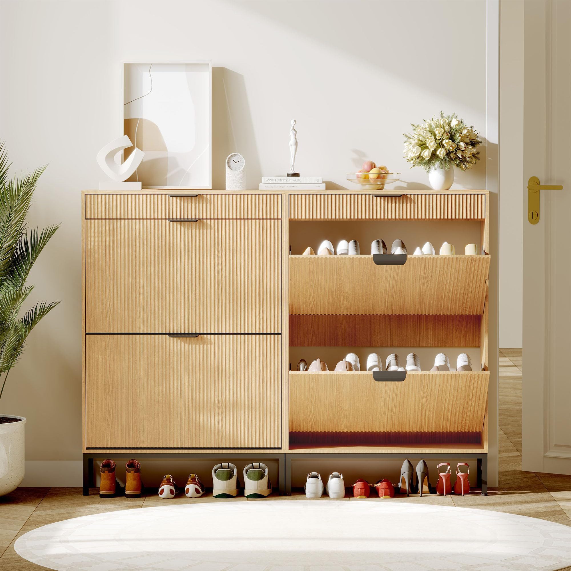 GarveeMore Schuhschrank Moderner Schuhschrank mit 2 Flip-Schubladen Aufbewa günstig online kaufen