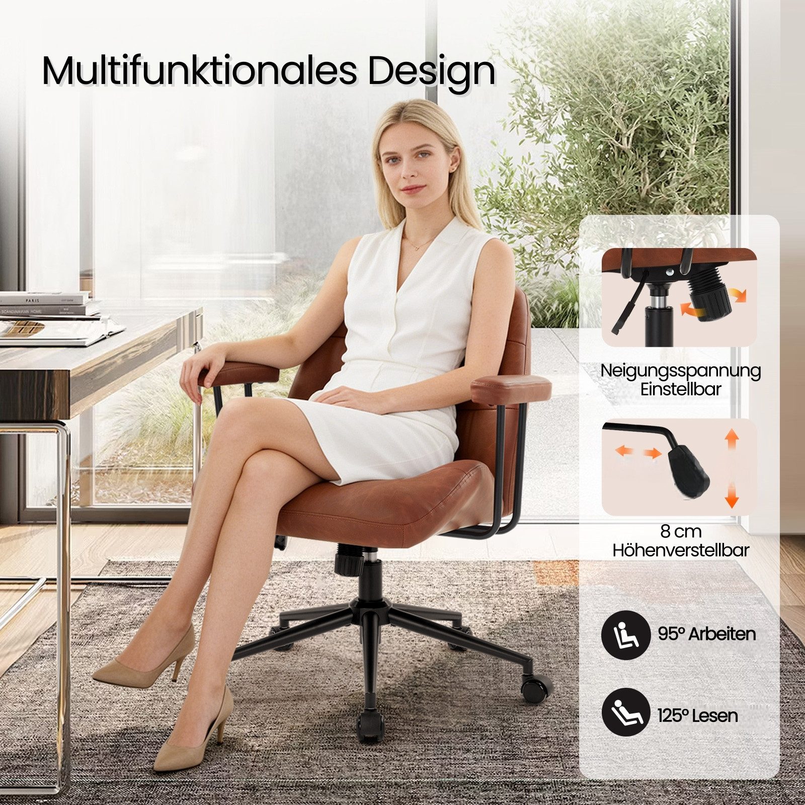 IWMH Bürostuhl Drehstuhl mit abnehmbarer Armlehnen, (Ergonomisch Schreibtsichstuhl), PU-Leder Stuhl für Schminktisch Homeoffice