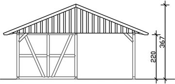 Skanholz Doppelcarport Schwarzwald, BxT: 684x772 cm, 220 cm Einfahrtshöhe, mit Abstellraum 1, mit Dachschalung