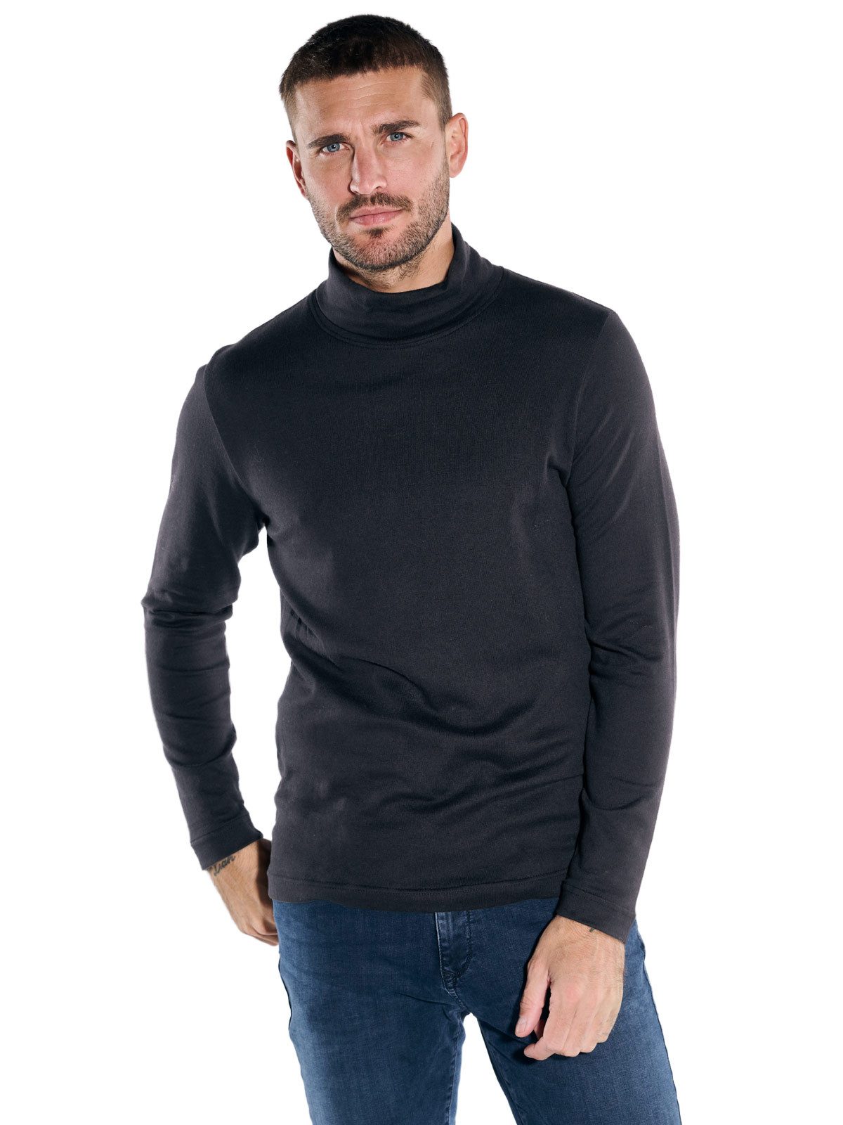 emilio adani Langarmshirt Herren Langarm-Shirt mit Rollkragen, Schwarz