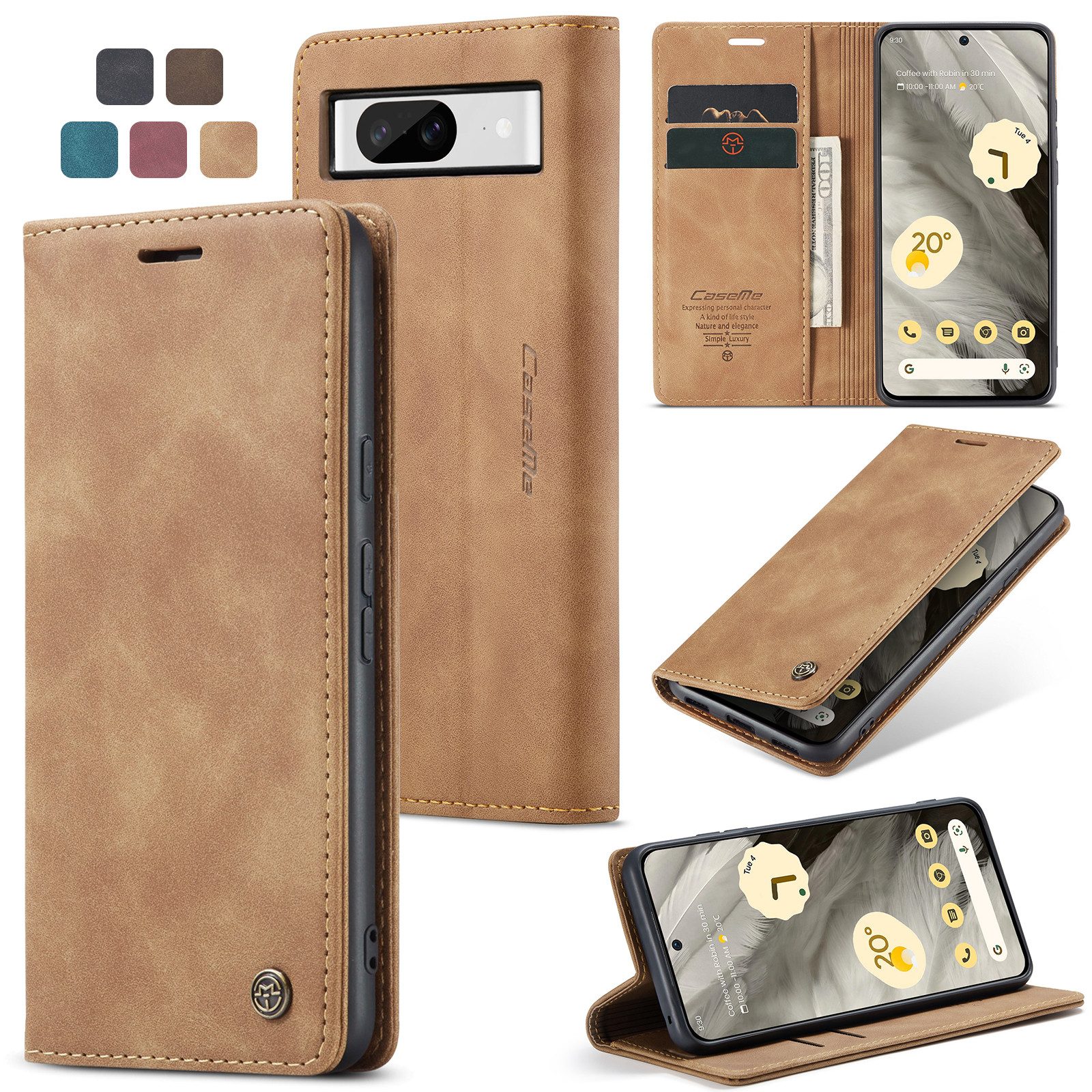 CaseMe Handyhülle Hülle für Google Pixel Klapphülle Google Pixel 8 Hellbraun