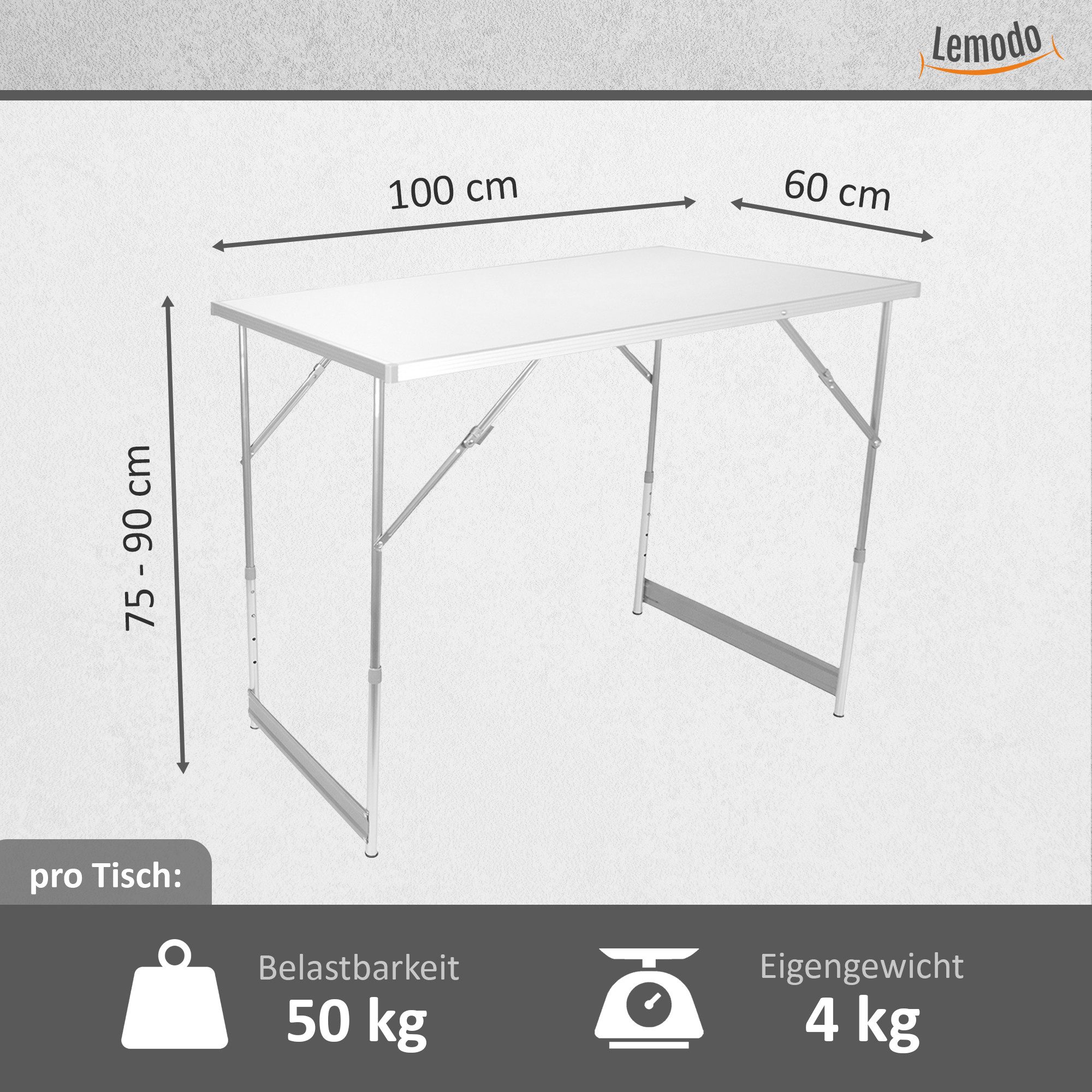 Lemodo Arbeitstisch Mehrzwecktisch 3-teilig, höhenverstellbar, 3-teilig, höhenverstellbar, bis 30kg belastbar, klappbar