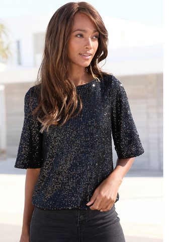 LASCANA Paillettenshirt su weiten Ärmeln