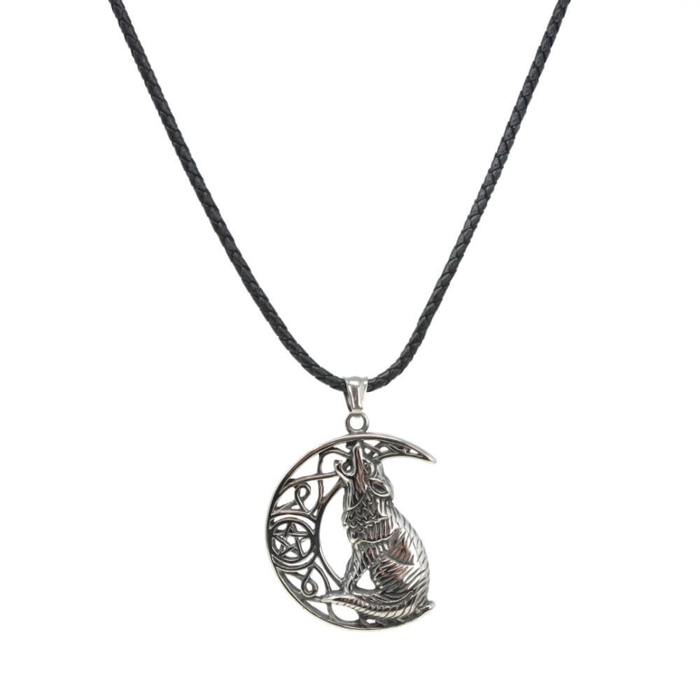DALMARO Kette mit Anhänger Lederkette Edelstahlkette 316L FENRIR MOND, Herren Halskette Biker / Wikinger Kette - Schmuckbox