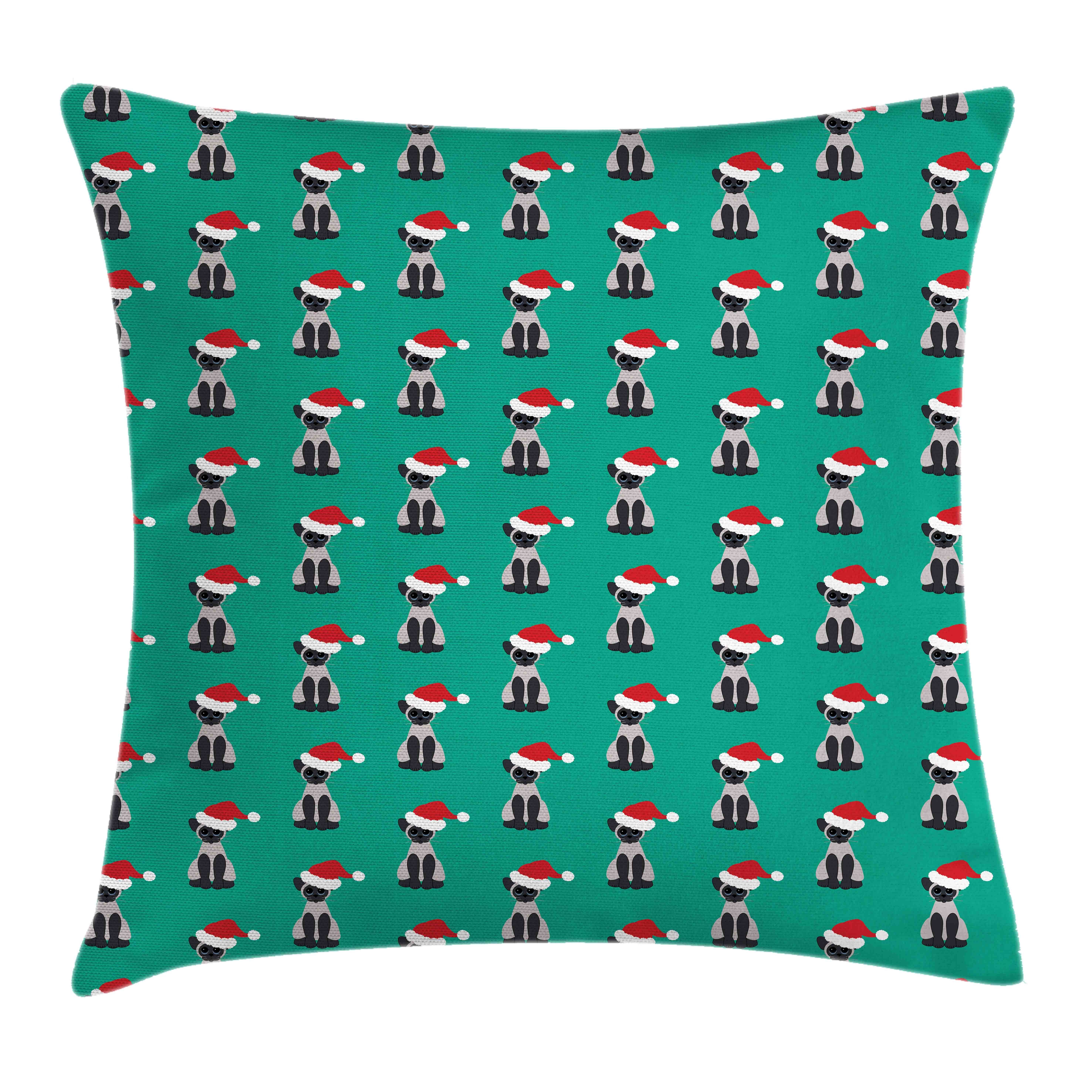 Kissenbezüge Reißverschluss Kissenhülle mit Farbfesten Farben Beidseitiger Druck, Abakuhaus (1 Stück), Grünes Weihnachten Katzen Sankt-Hüte tragen