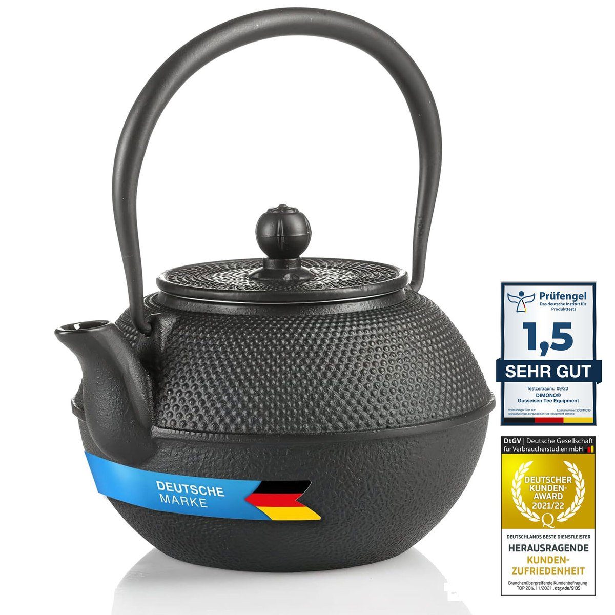 Dimono Teekanne DIMONO Traditionelle Teekanne Gusseisen mit Teebecher&Teekannenwärmer, (Traditionelles Tee-Set), Emaille – Bild 5 von 5