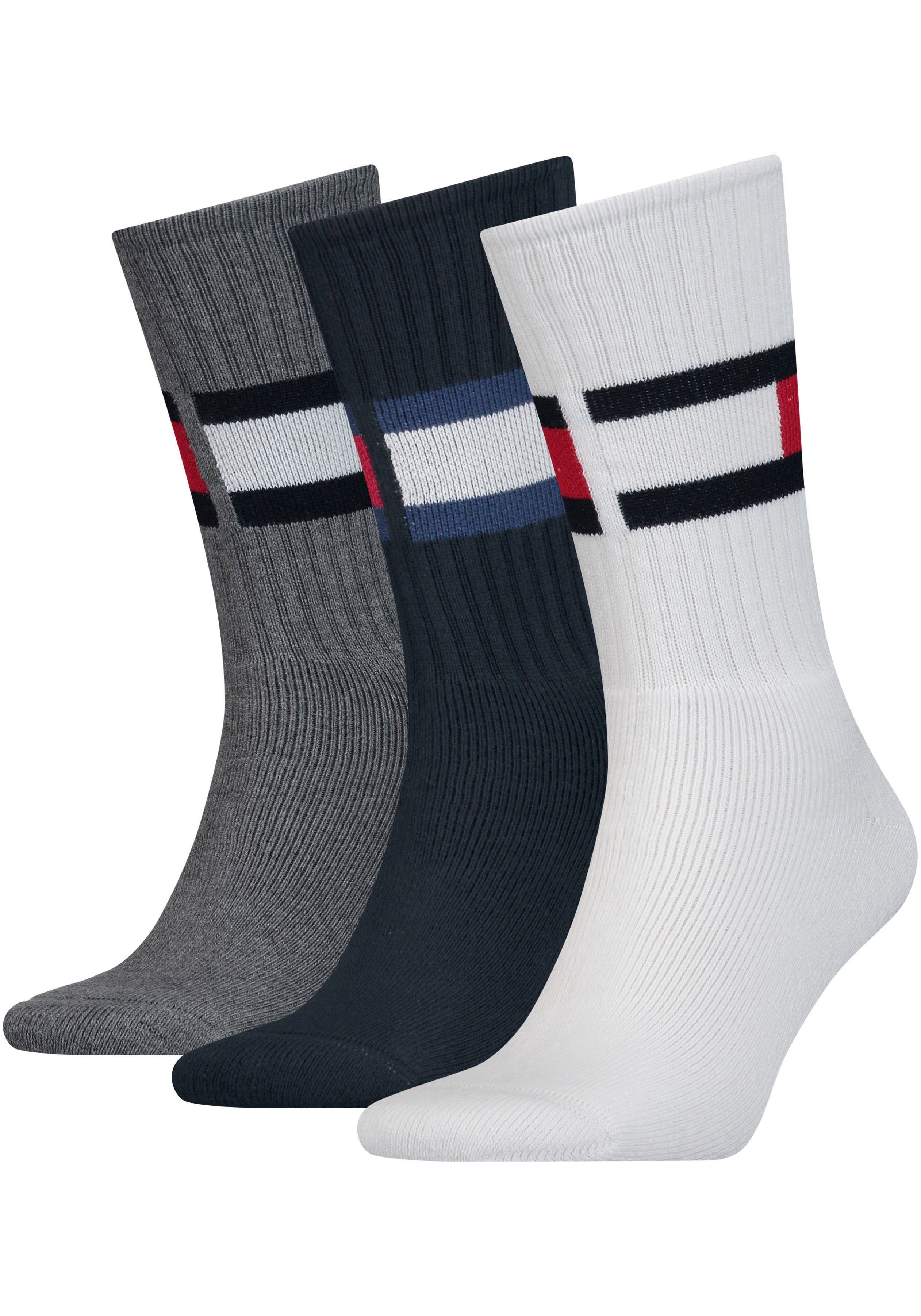Tommy Hilfiger Sportsocken TH Crew Flag-Logo Mit Socks großem (Packung, 3-Paar) 3-pack