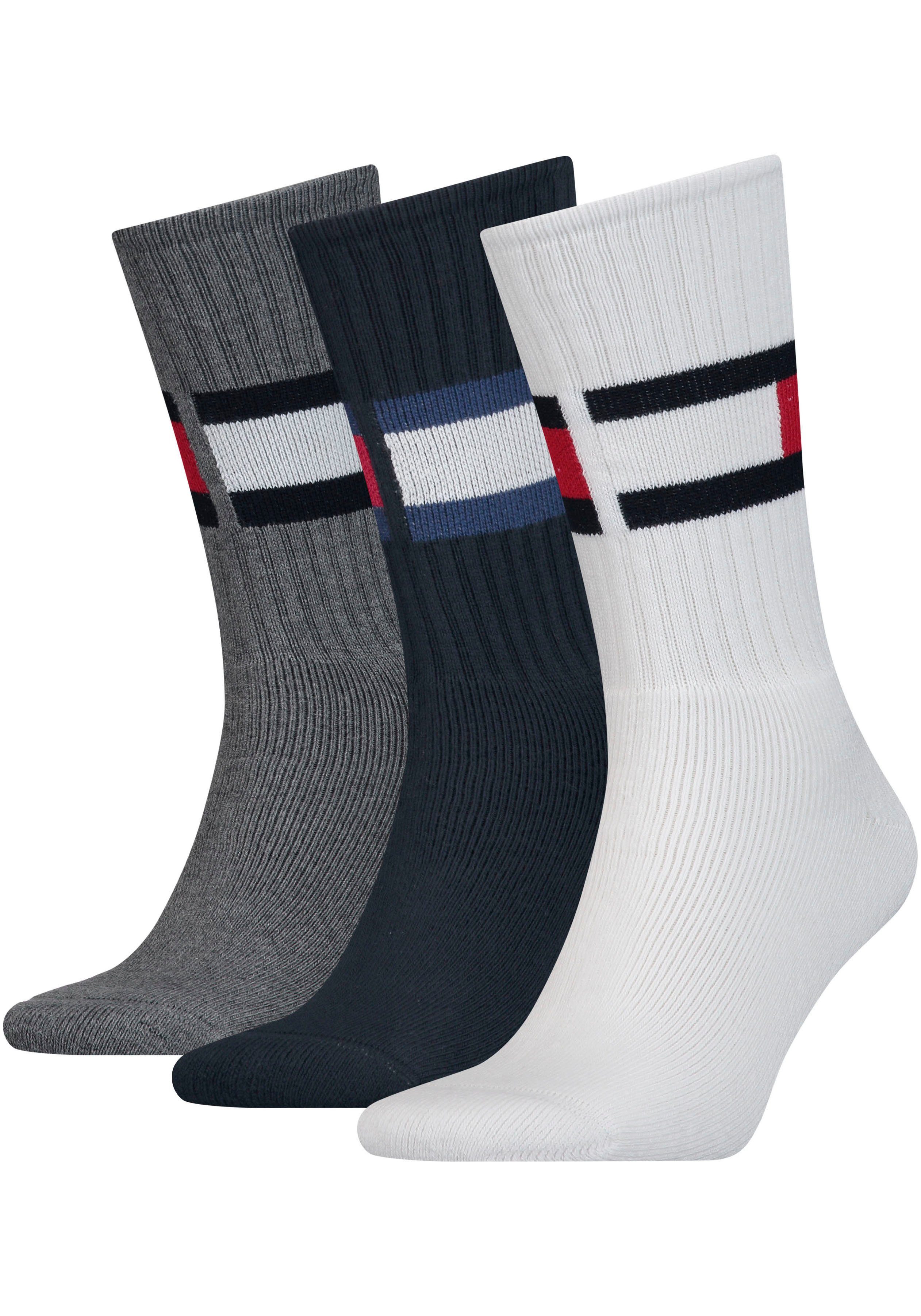 Tommy Hilfiger Sportsocken TH Crew Socks 3-pack (Packung, 3-Paar) Mit  großem Flag-Logo