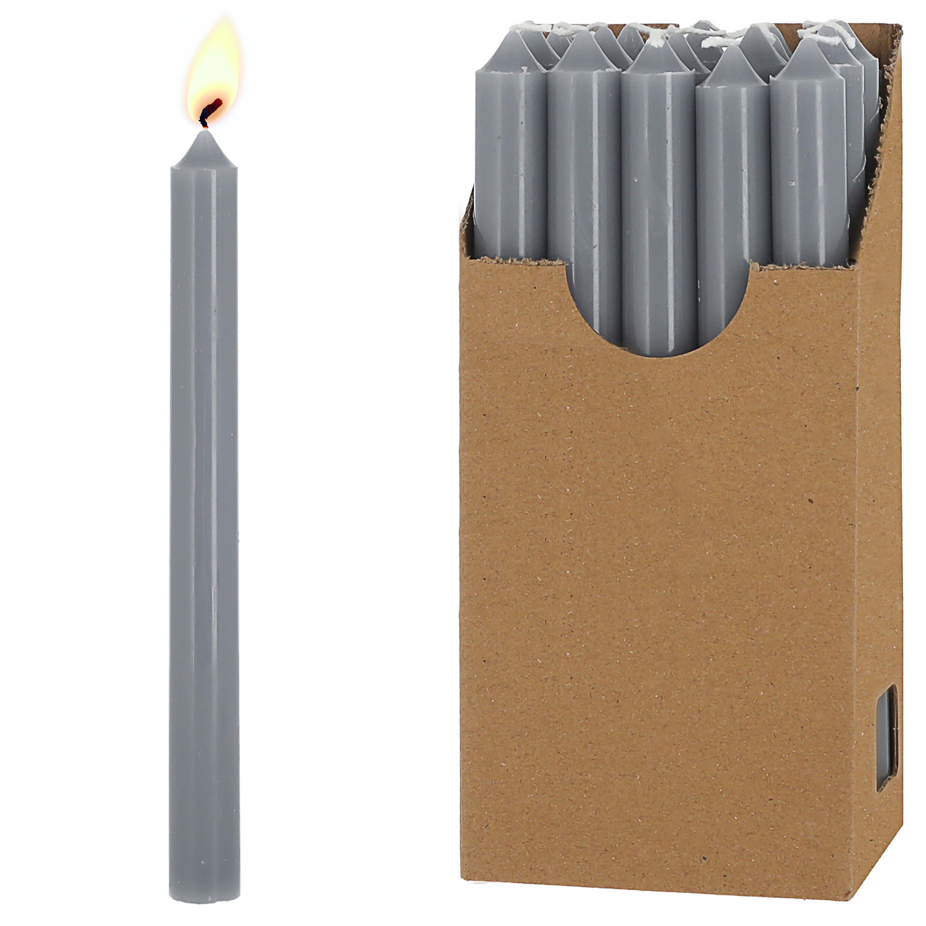 CEPEWA Tafelkerze Stabkerze 20er Set grau 2x25cm Paraffin Dekokerze Kerze glänzend