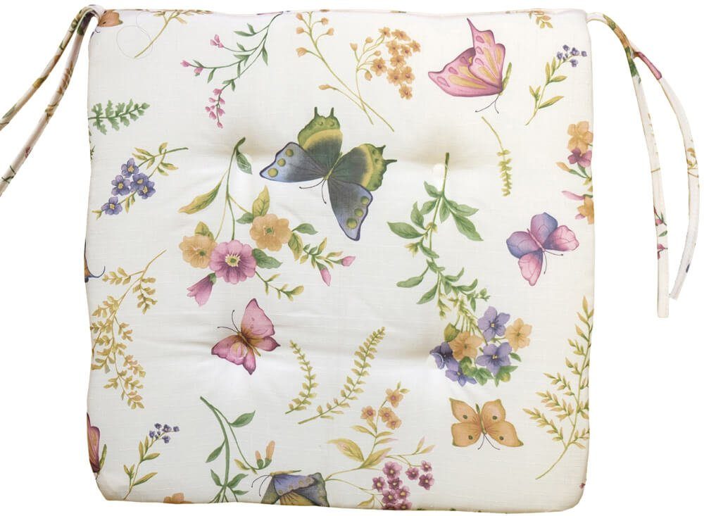 matches21 HOME & HOBBY Kissenbezüge Подушка для стула Подушки Schmetterlinge Landhaus-Stil bunt 42x42 cm, (1 Stück), Stuhl-Kissen eckig für Esszimmer-Stuhl