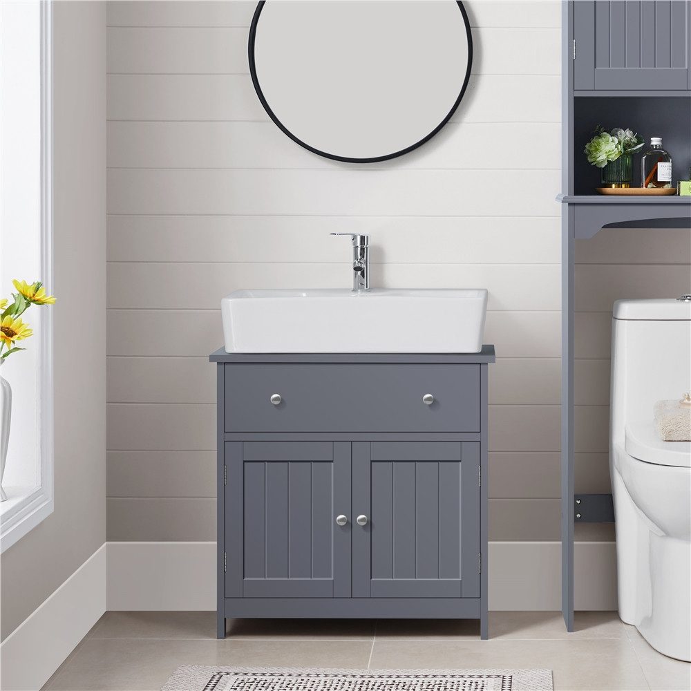 Yaheetech Badkommode Waschbeckenunterschrank mit Schublade & 2 Türen, Badezimmerschrank Waschtischunterschrank