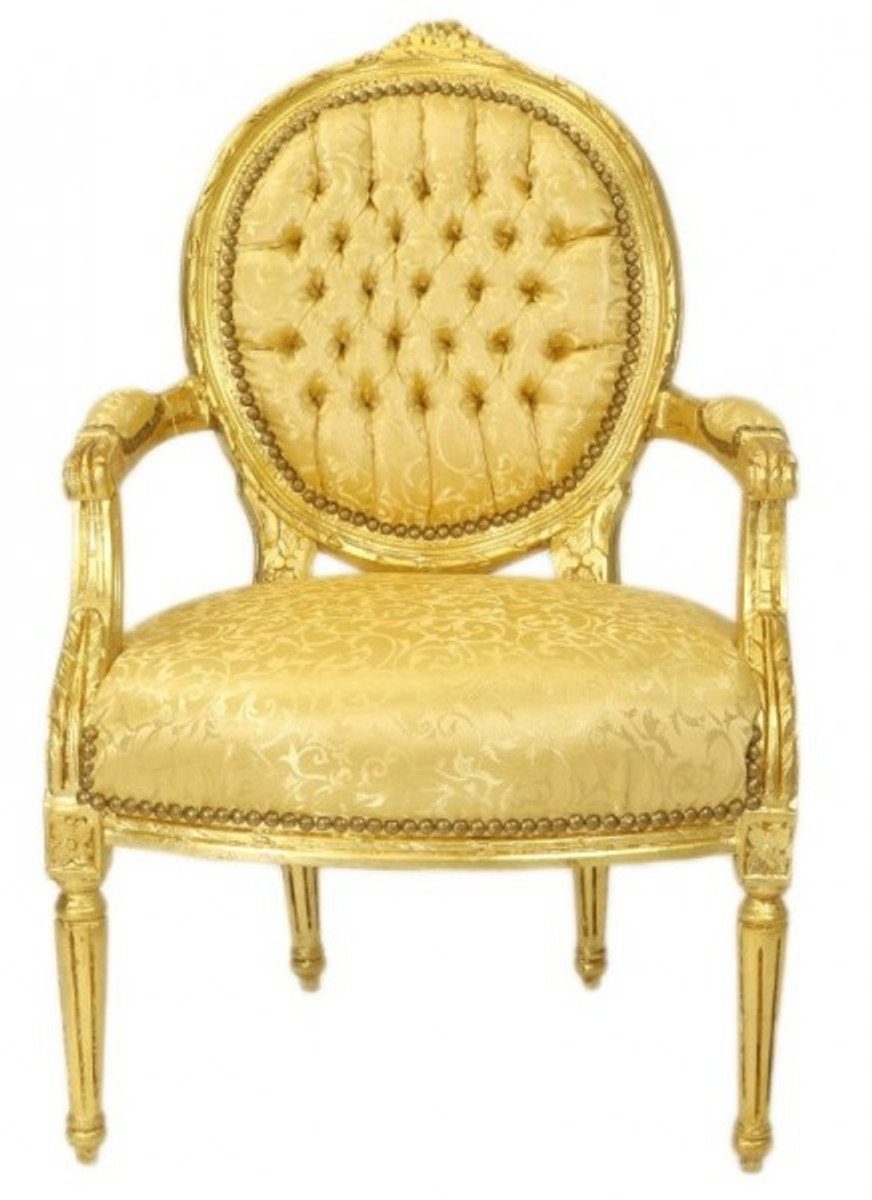 Casa Padrino Besucherstuhl Barock Medaillon Muster - Stil Gold Stuhl Salon Antik / Möbel Gold