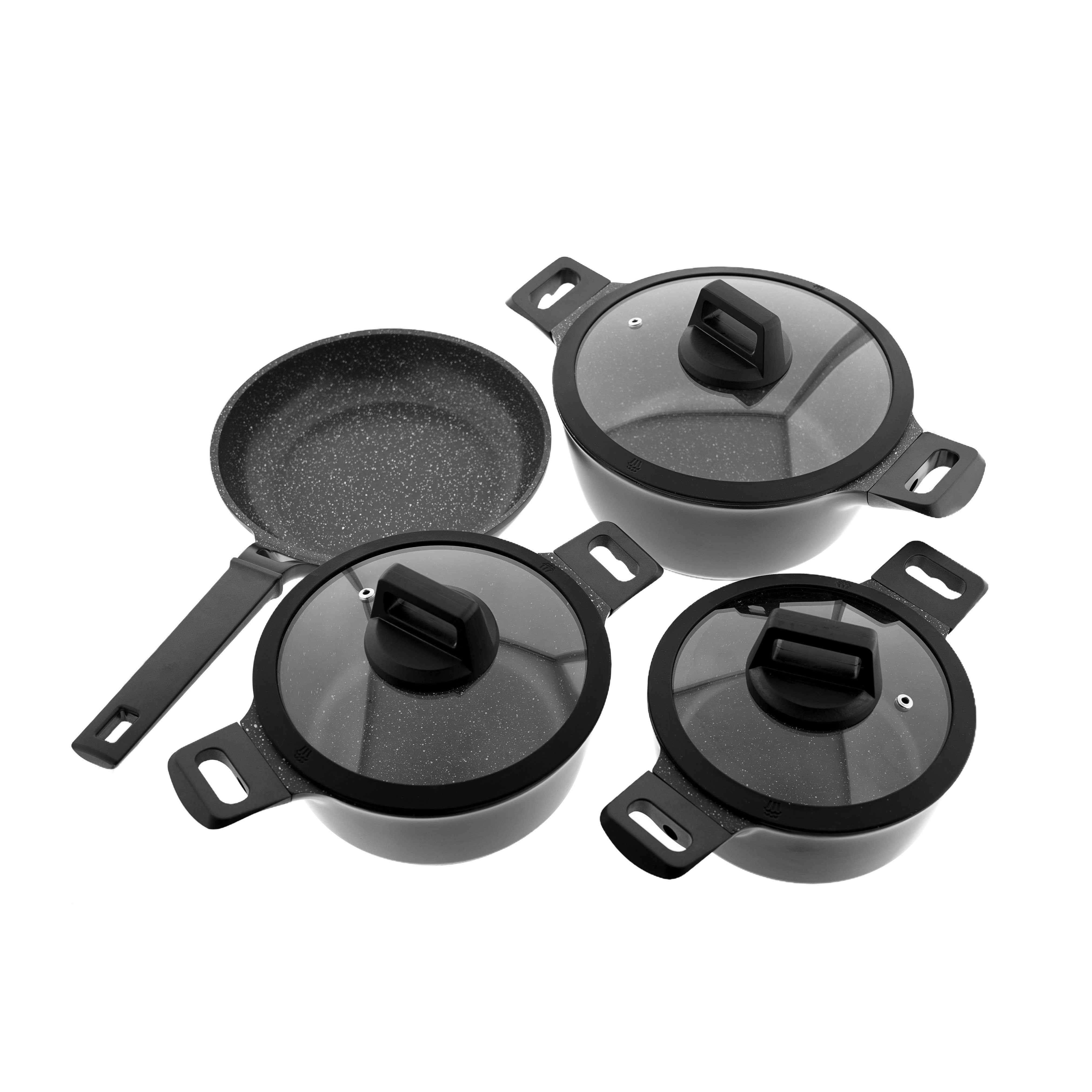 Mulex Kochtopf Kochgeschirr Set 7tlg Topfset Koch-/Braten-Topf-Set Induktion, Aluminiumguss, Antihaft