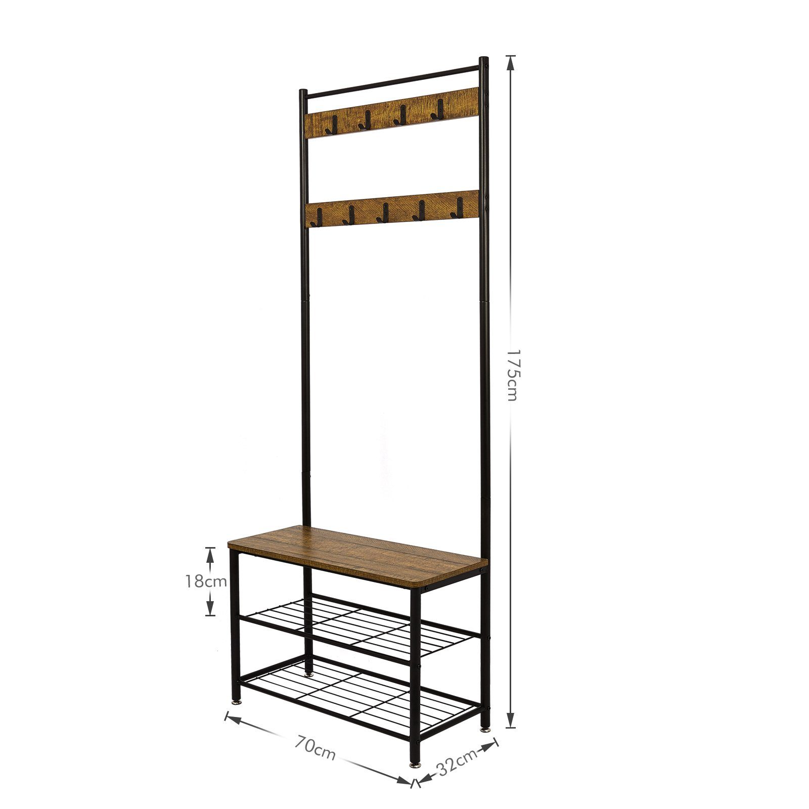 Braun Sitzbank, 9 Haken Abnehmbaren Kleiderständer Kleiderständer mit Mondeer Garderobenständer,