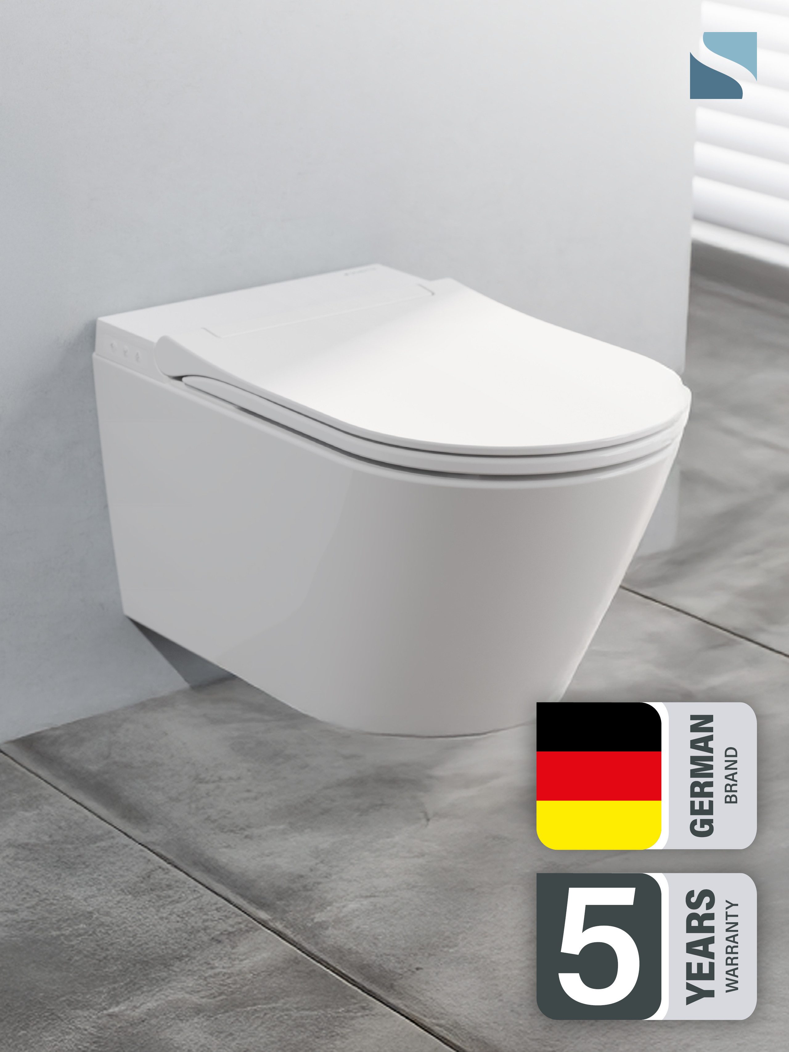 Schütte Dusch-WC, Abgang waagerecht, Dusch-WC, Wandhängend, spülrandlos, Gesäß- & Ladydusche, LED