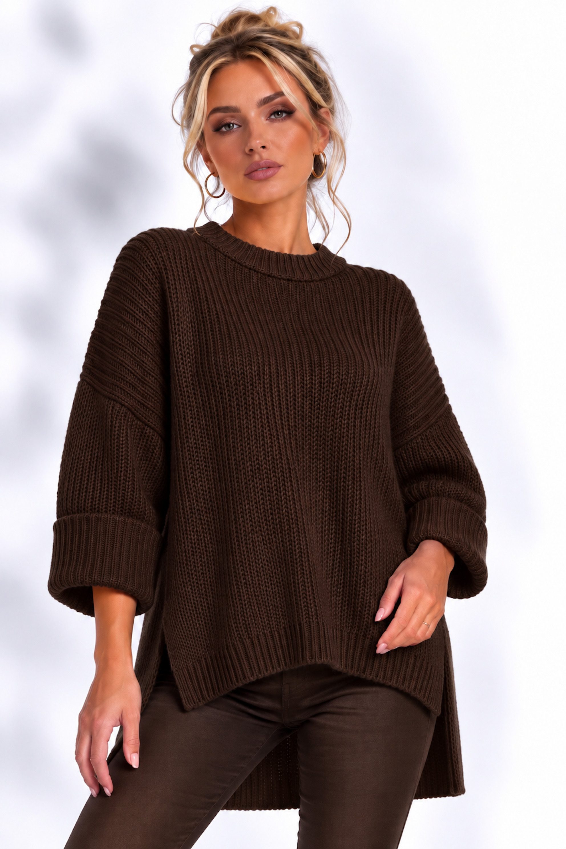Worldclassca Longpullover WORLDCLASSCA Damen Oversize Strickpulllover Lang Pulli Neue Kollektion - Stilvolle und gemütliche Strickmode für Damen