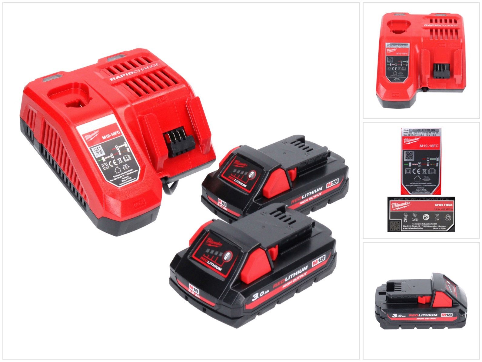 Milwaukee M18 NRG-302 Akku Starter Set High Output 2x 18 V 3,0 Ah / 3000 mAh Li Akkupacks